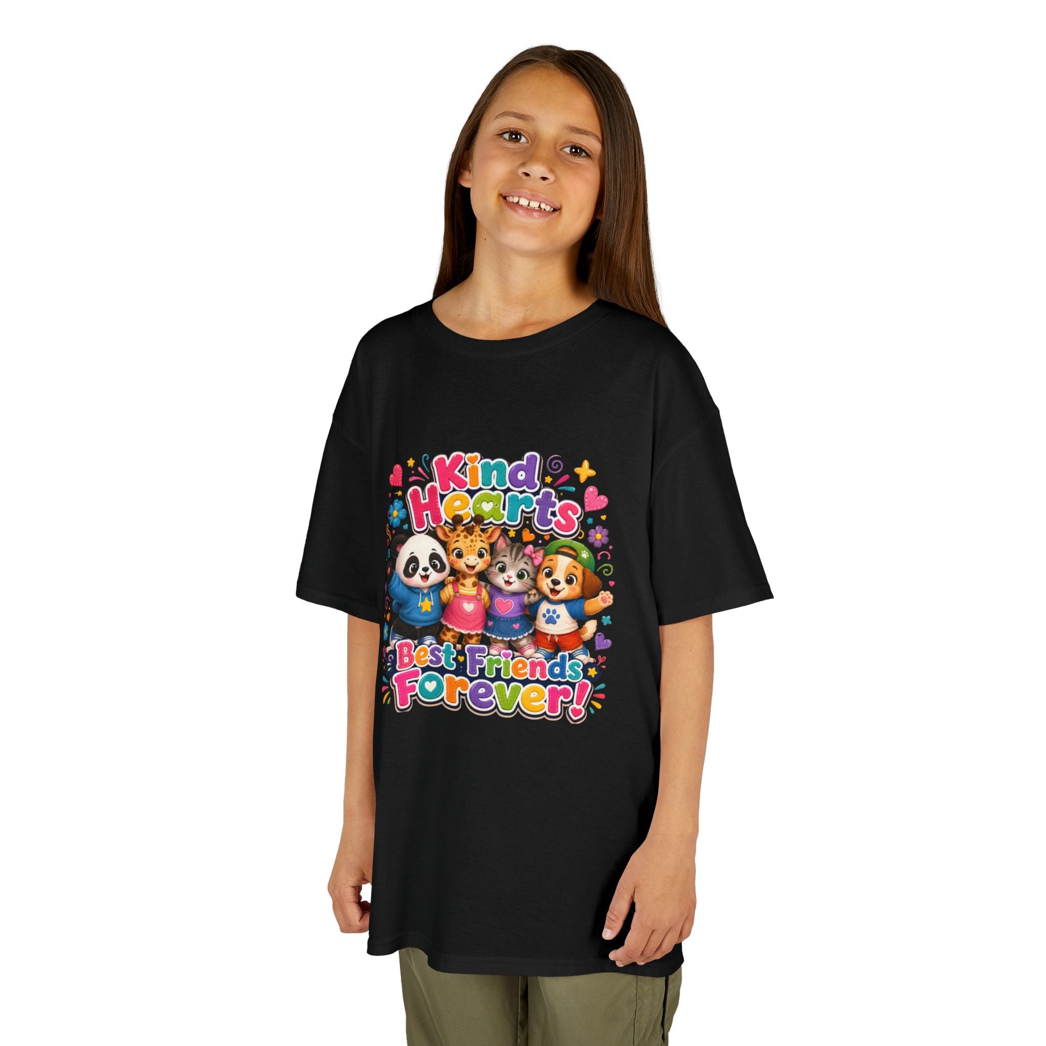 Kids Tee — "Kind Hearts Best Friends Forever" Colorful Cartoon Animals