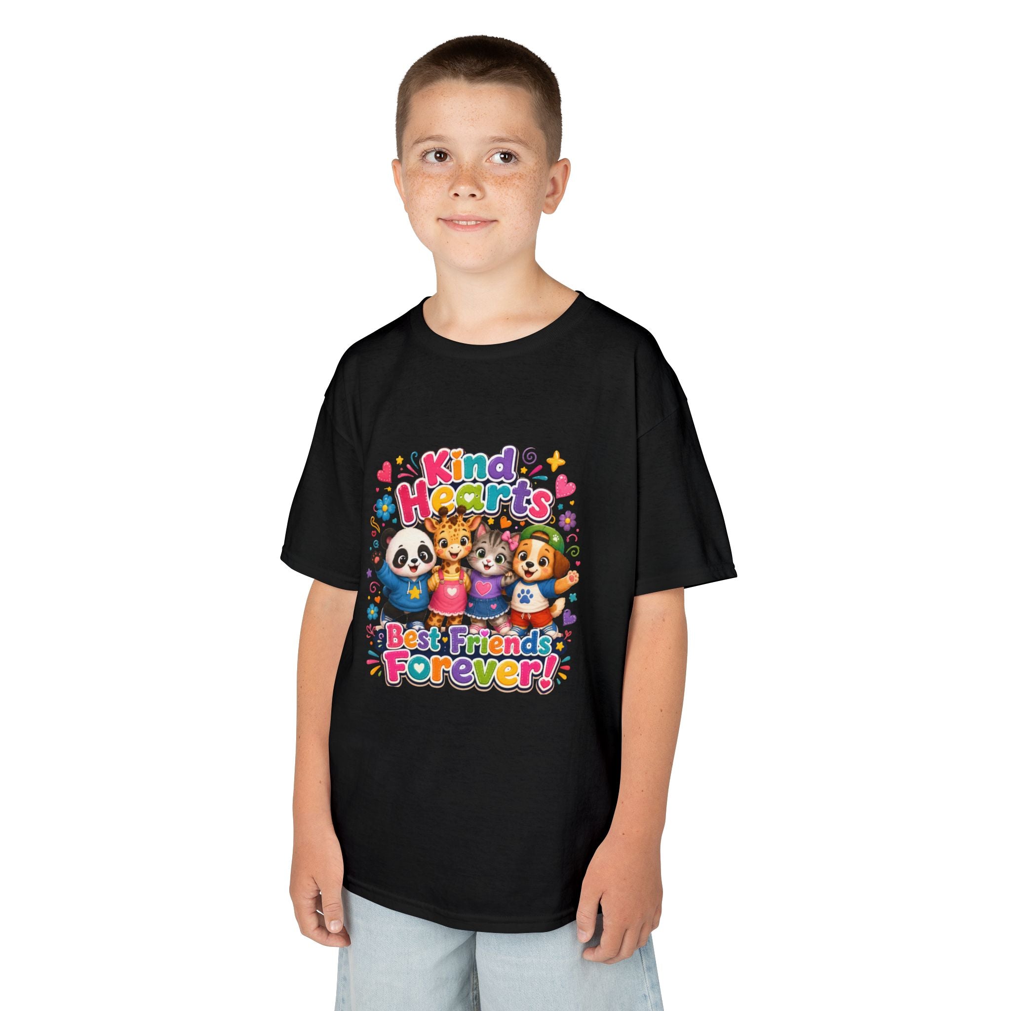 Kids Tee — "Kind Hearts Best Friends Forever" Colorful Cartoon Animals