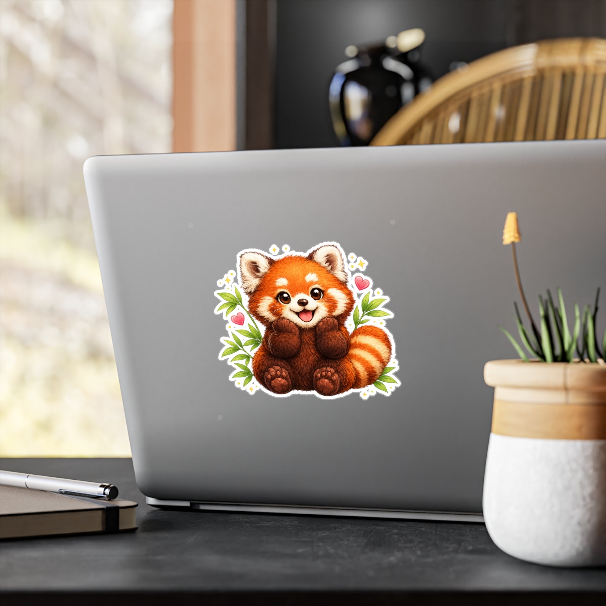 Red Panda Kiss-Cut Vinyl Sticker — Cute Cartoon Animal Decal for Laptops, Water Bottles & Windows