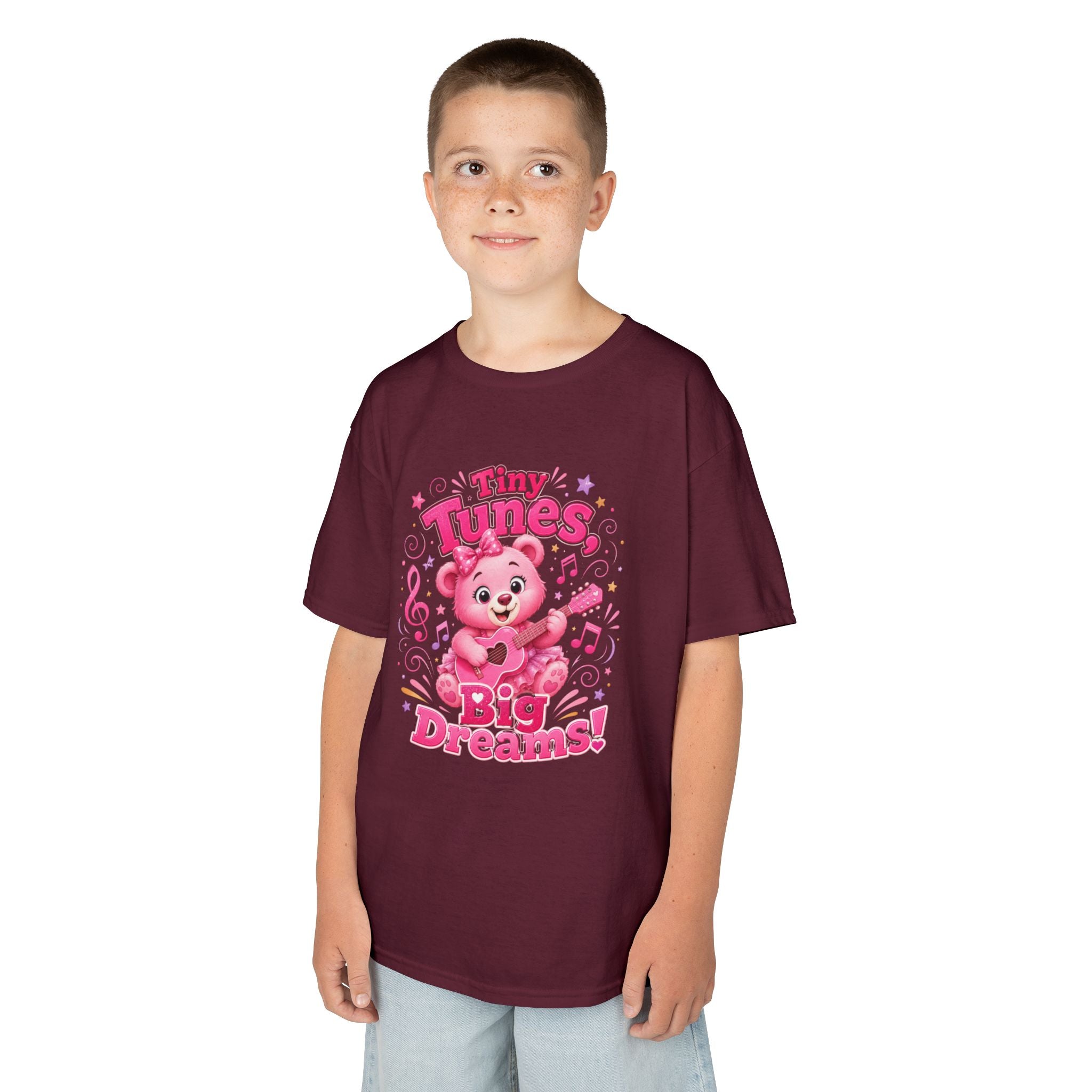 Kids T-Shirt — "Tiny Tunes, Big Dreams" Cute Pink Bear Music Tee