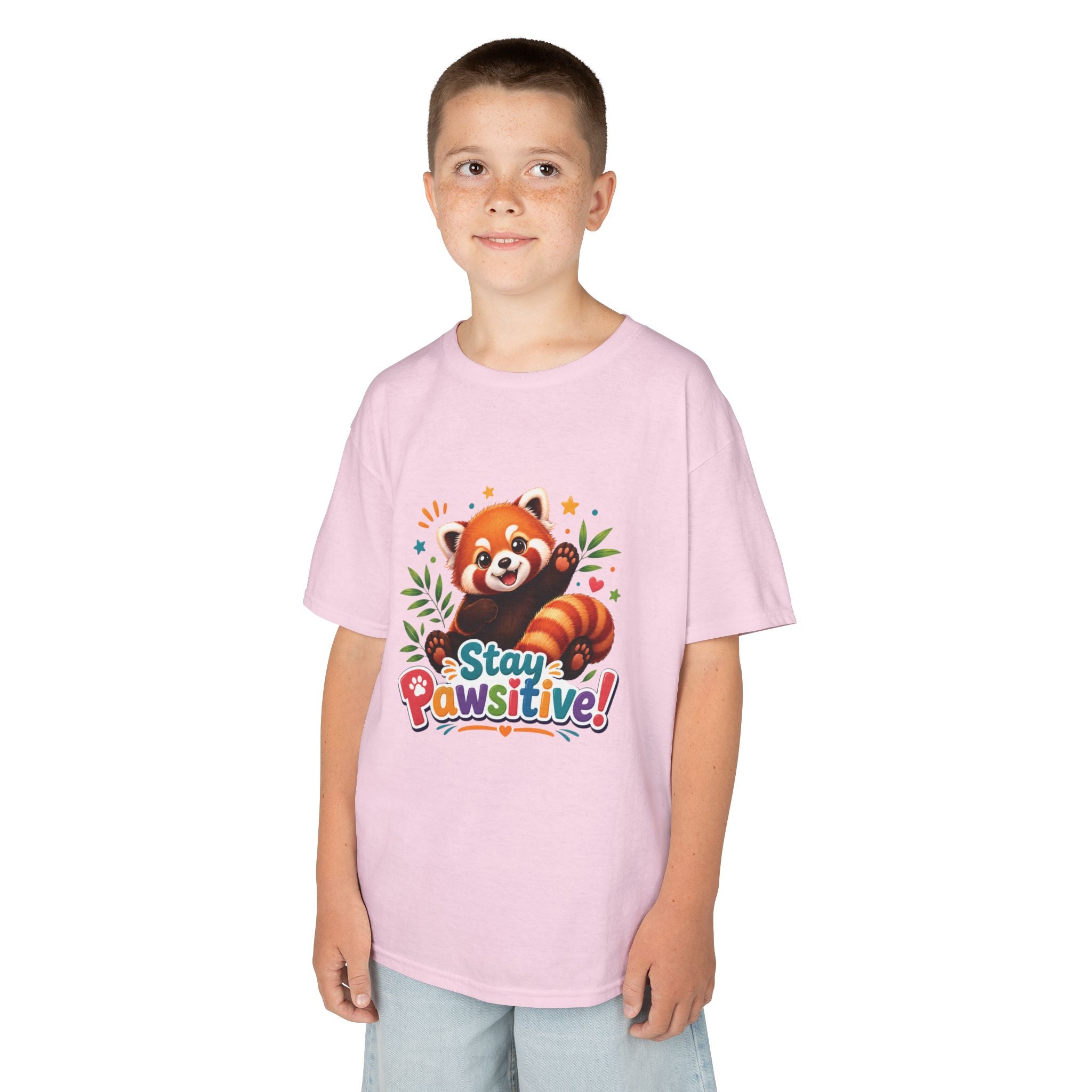 Stay Pawsitive Red Panda Kids Tee | Cute Animal Positive Message
