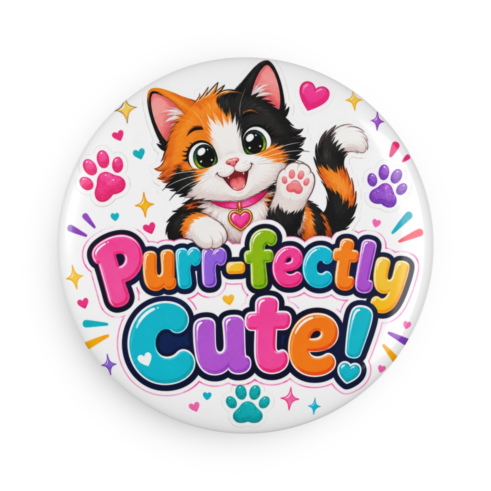 Purr-fectly Cute! Cat Button Magnet — Round Cat Lover Fridge Magnet