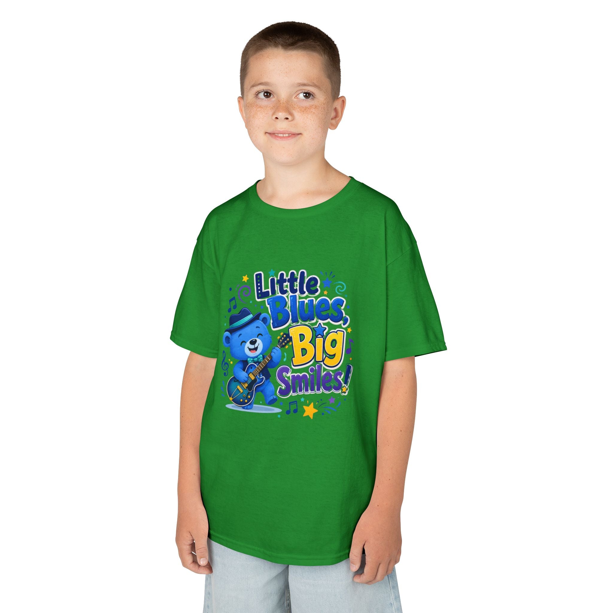 Kids Tee — "Little Blues, Big Smiles!" Guitar-Bear Graphic