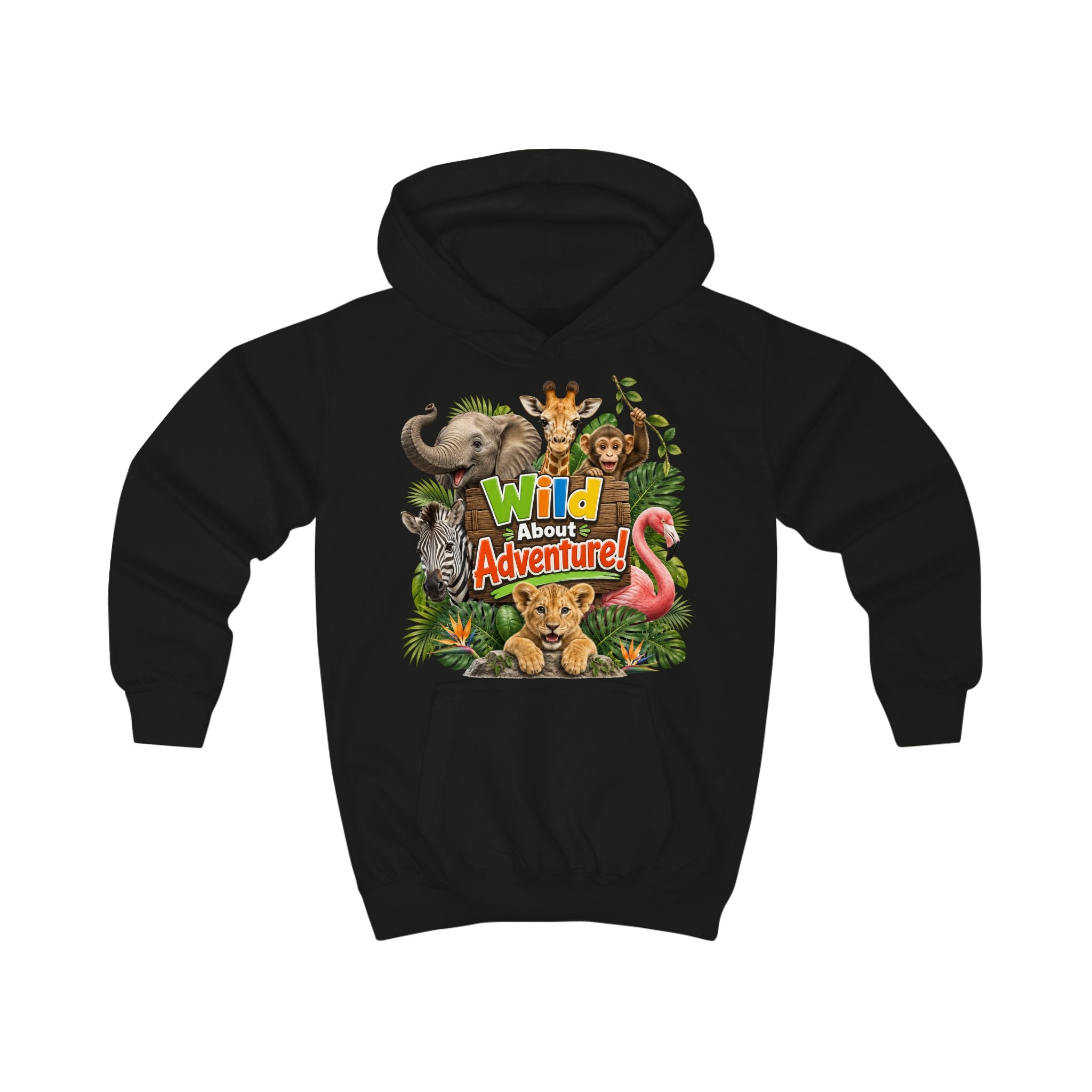 Kids Hoodie - "Wild About Adventure" Cute Jungle Animal Graphic Hoodie for Boys & Girls