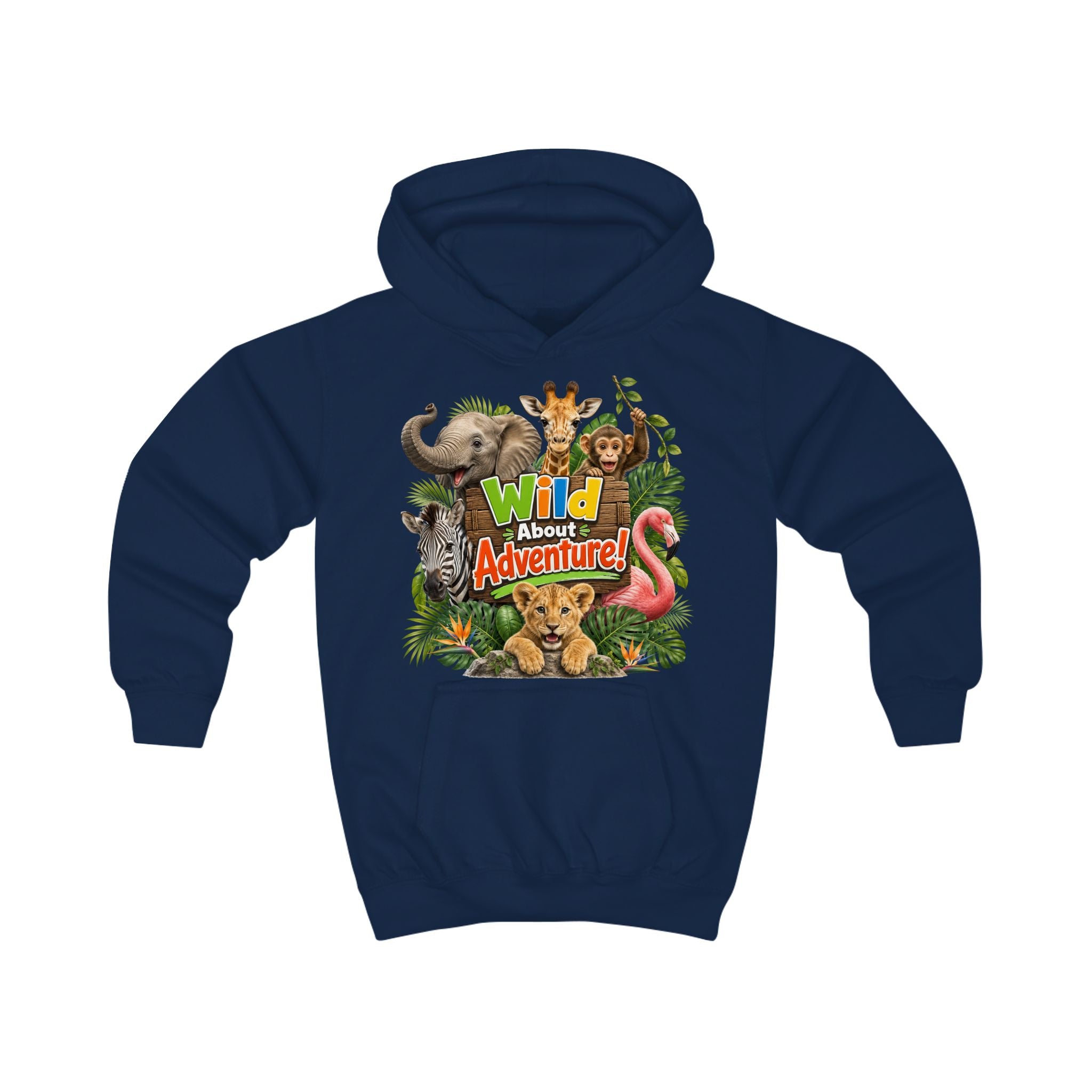 Kids Hoodie - "Wild About Adventure" Cute Jungle Animal Graphic Hoodie for Boys & Girls