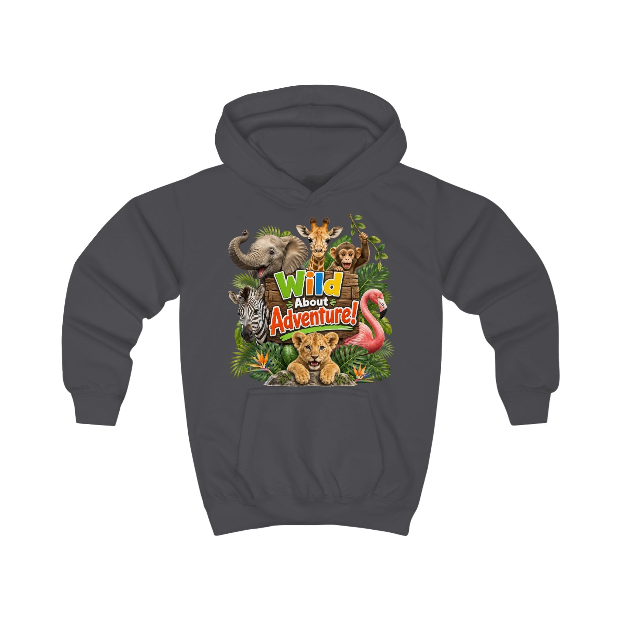 Kids Hoodie - "Wild About Adventure" Cute Jungle Animal Graphic Hoodie for Boys & Girls
