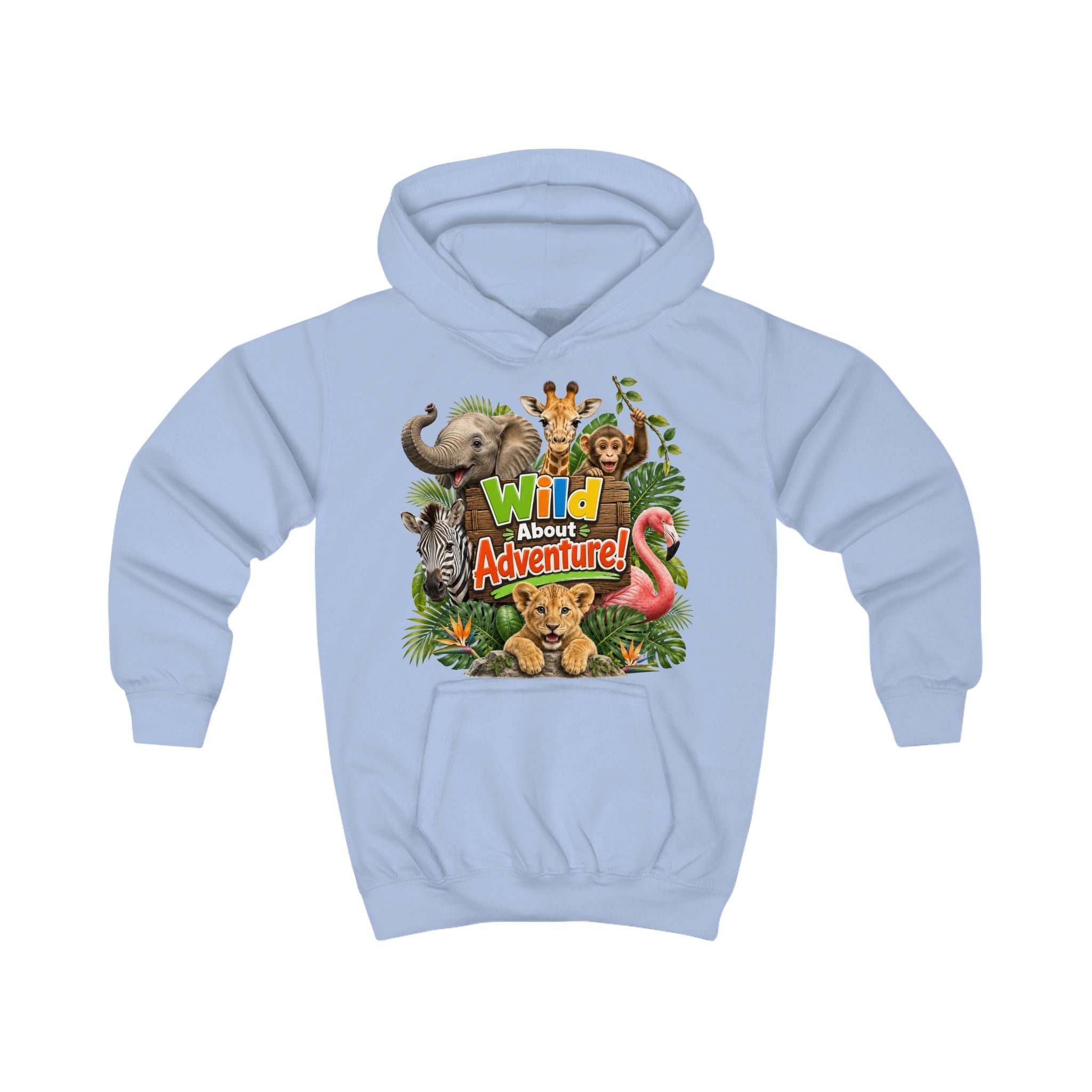 Kids Hoodie - "Wild About Adventure" Cute Jungle Animal Graphic Hoodie for Boys & Girls