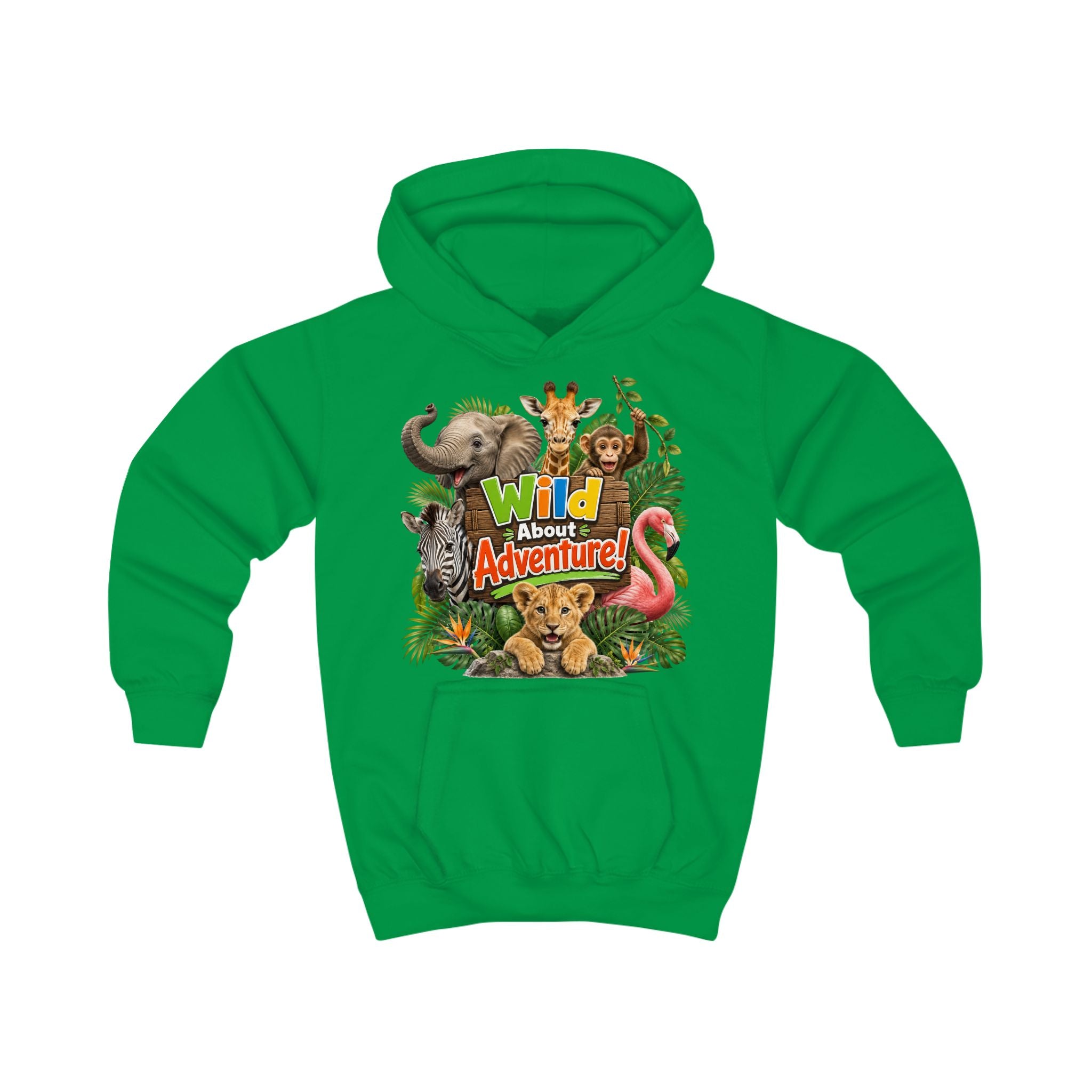 Kids Hoodie - "Wild About Adventure" Cute Jungle Animal Graphic Hoodie for Boys & Girls