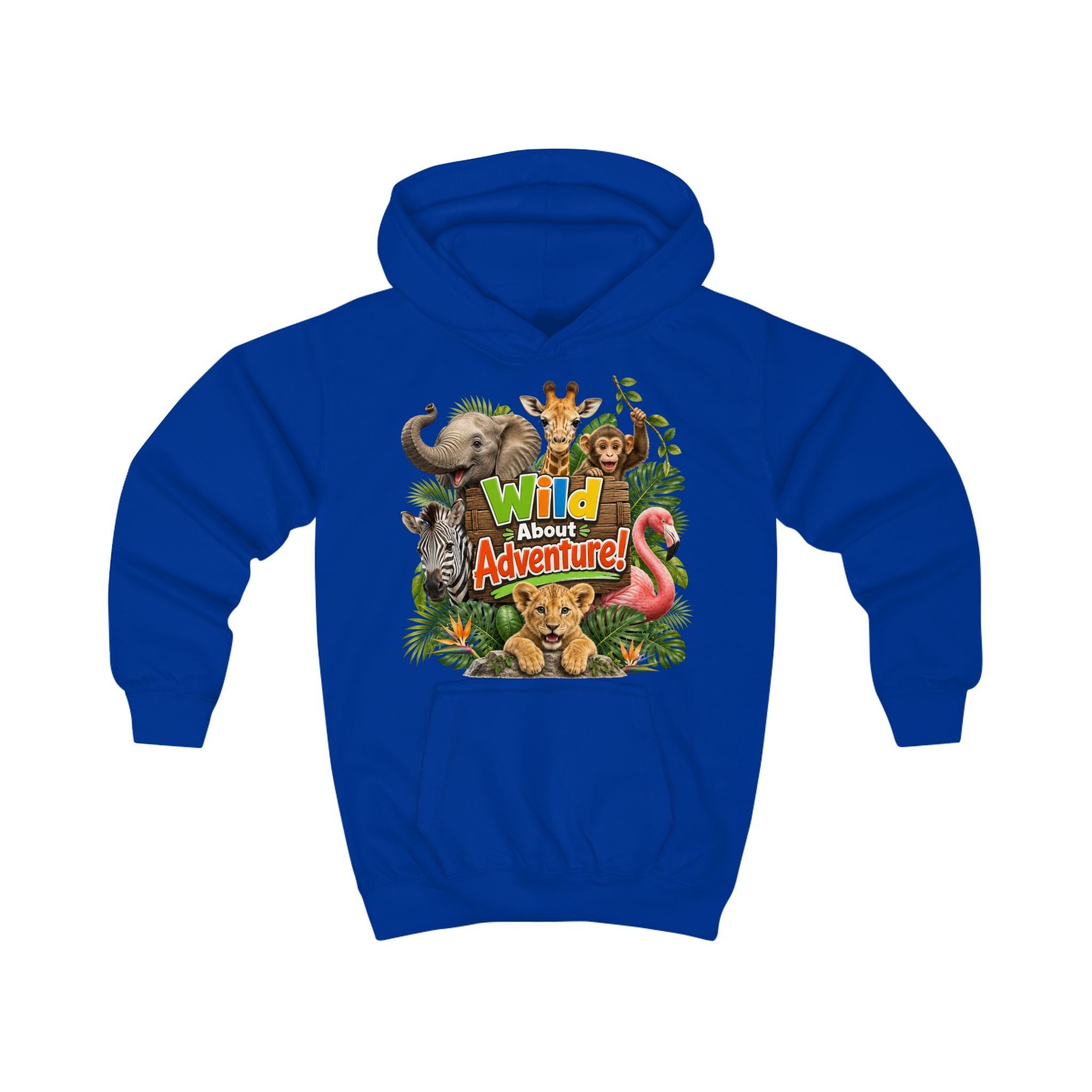Kids Hoodie - "Wild About Adventure" Cute Jungle Animal Graphic Hoodie for Boys & Girls