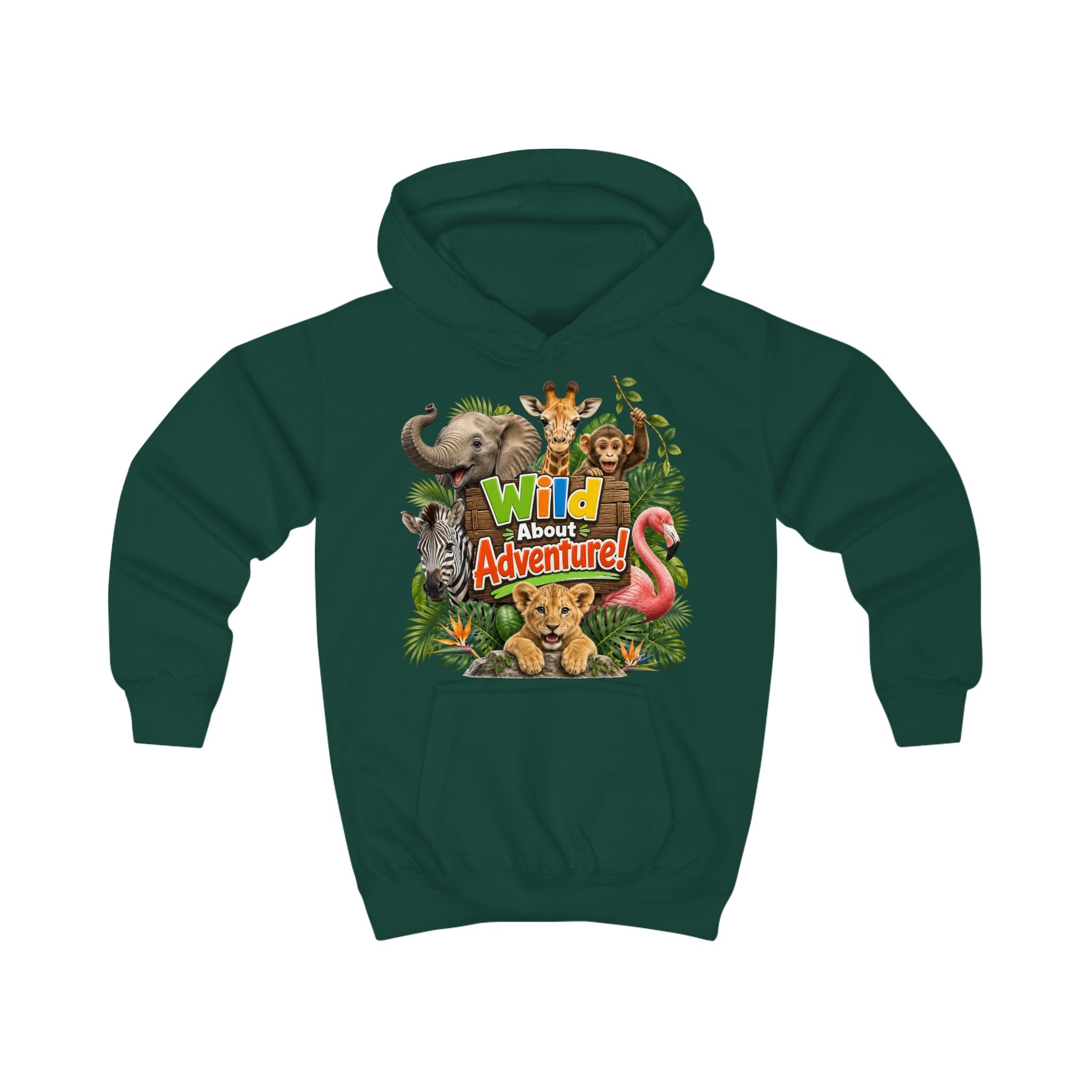 Kids Hoodie - "Wild About Adventure" Cute Jungle Animal Graphic Hoodie for Boys & Girls