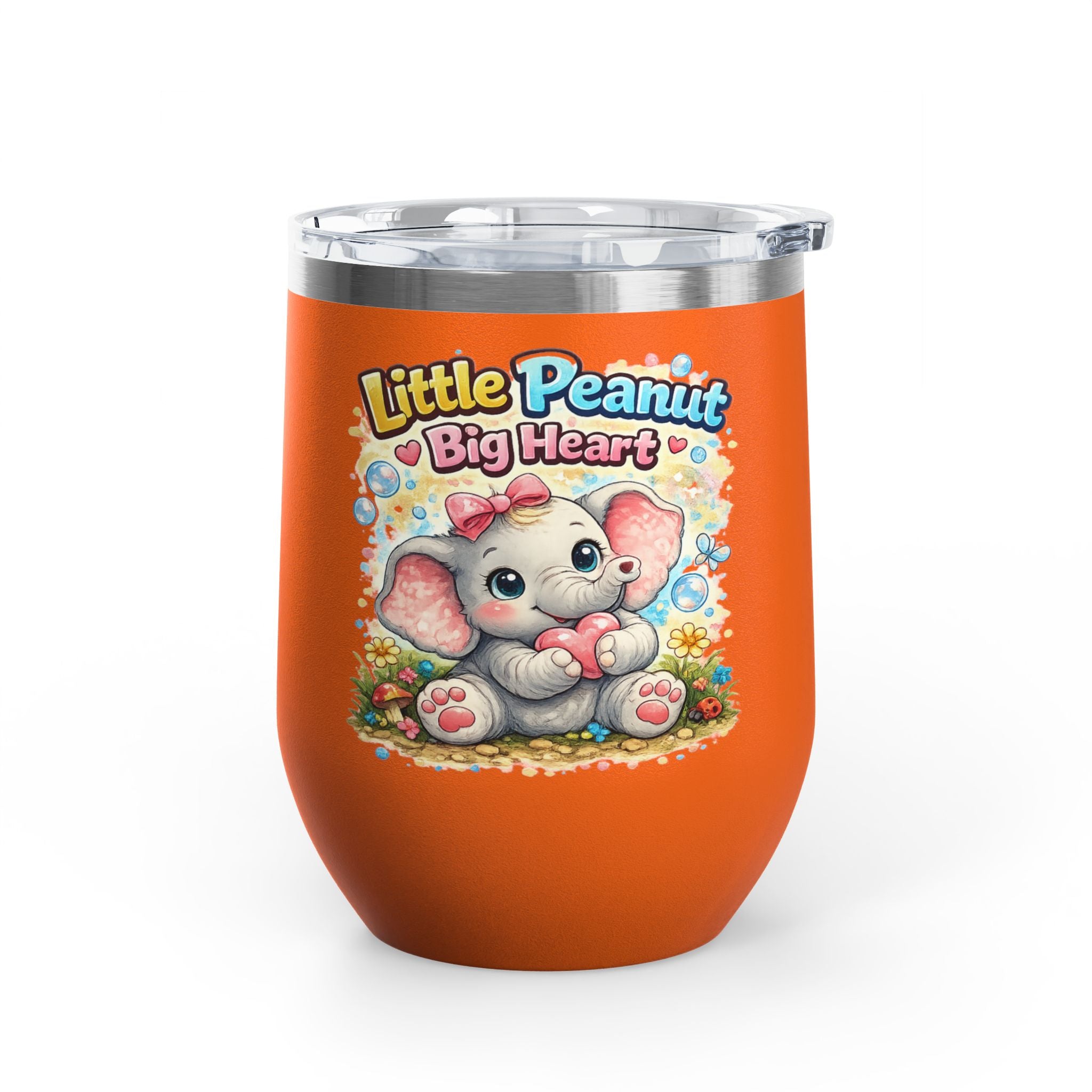 12oz Tumbler — 'Little Peanut Big Heart' Cute Baby Elephant Insulated Cup