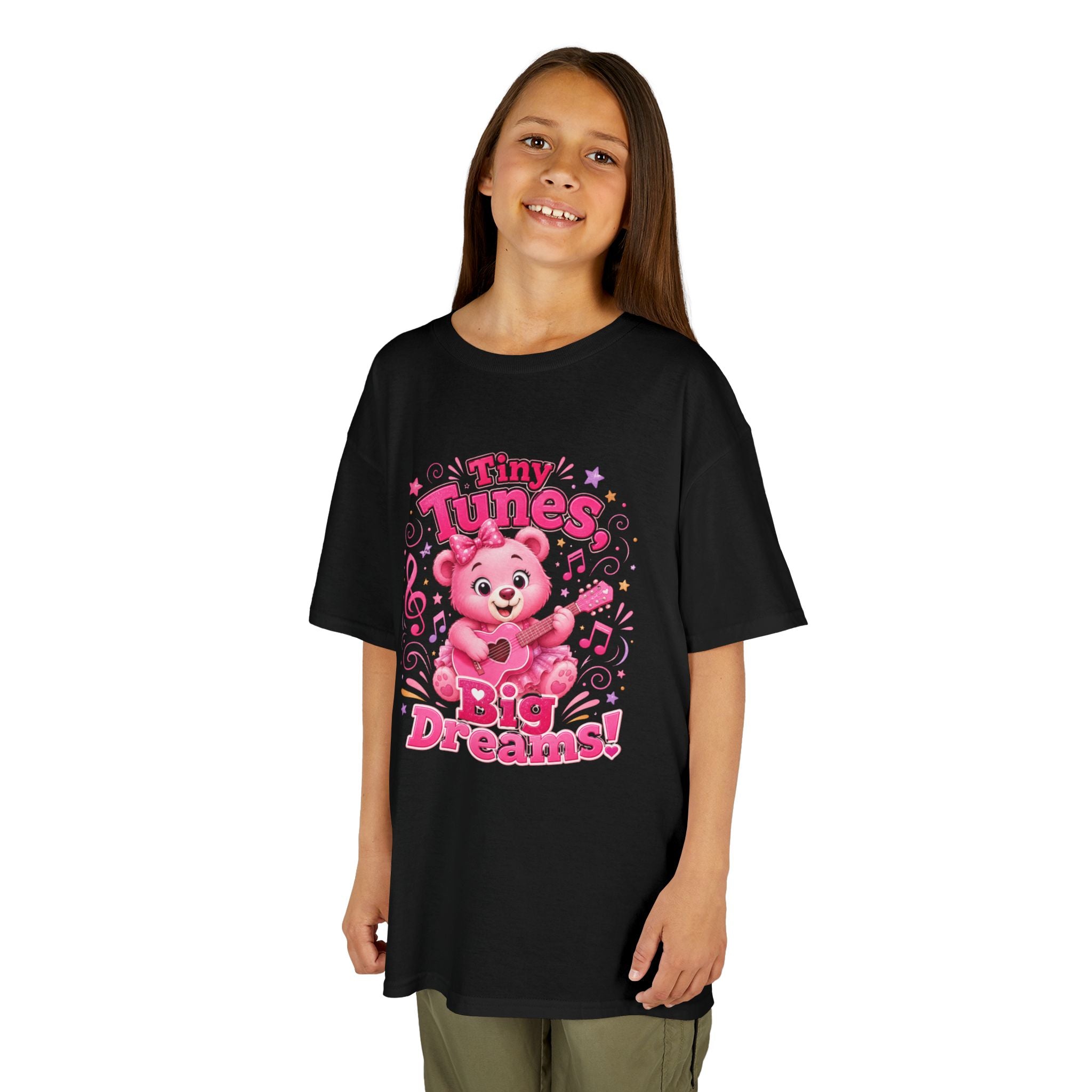 Kids T-Shirt — "Tiny Tunes, Big Dreams" Cute Pink Bear Music Tee