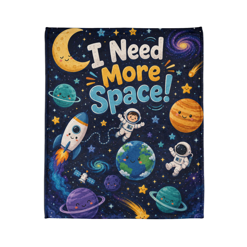 Space-Themed Throw Blanket - "I Need More Space!" Kids Astronaut Cozy Blanket
