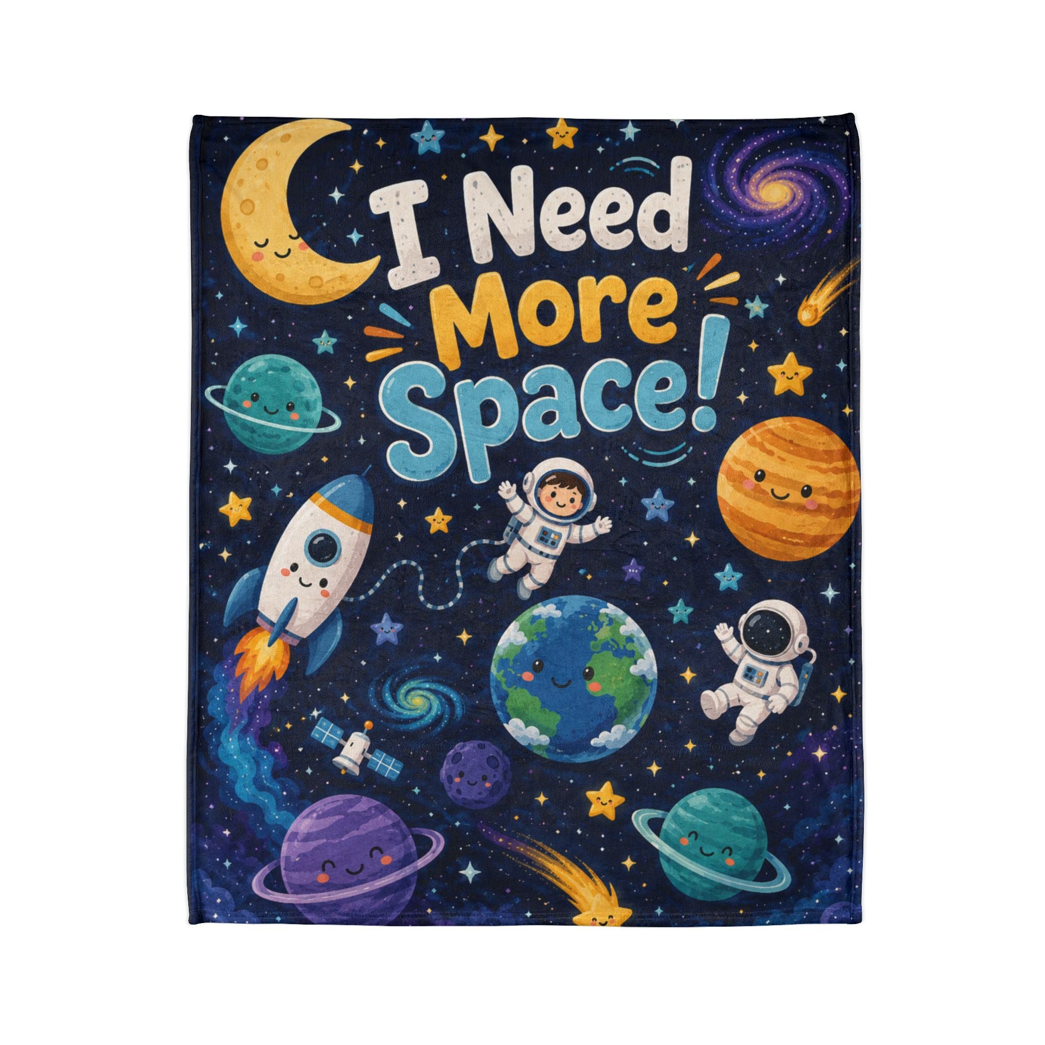 Space-Themed Throw Blanket - "I Need More Space!" Kids Astronaut Cozy Blanket