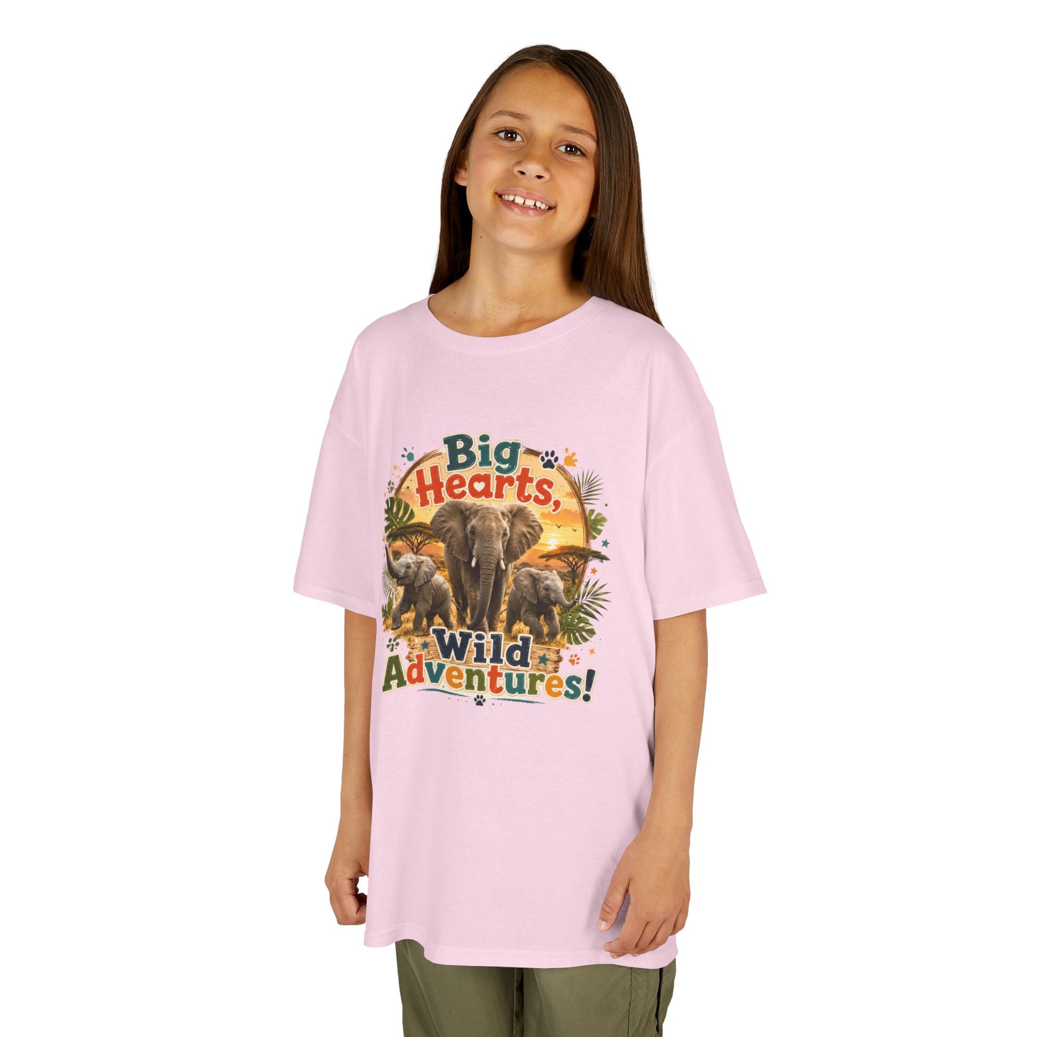 Kids T-Shirt — “Big Hearts, Wild Adventures!” Elephant Safari Shirt for Kids, Cute Animal Adventure Tee