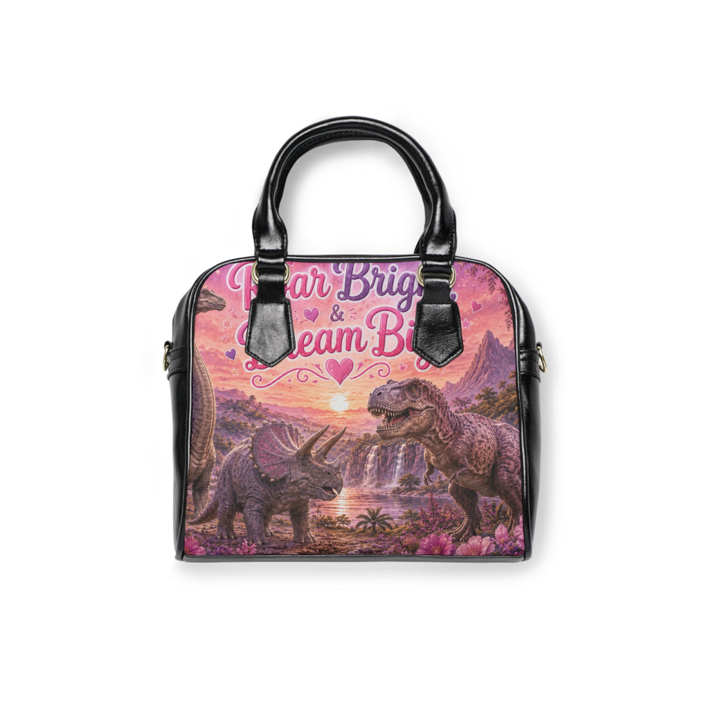 Dinosaur Dreamscape Shoulder Handbag — "Roar Bright & Dream Big" Pink Dino Purse