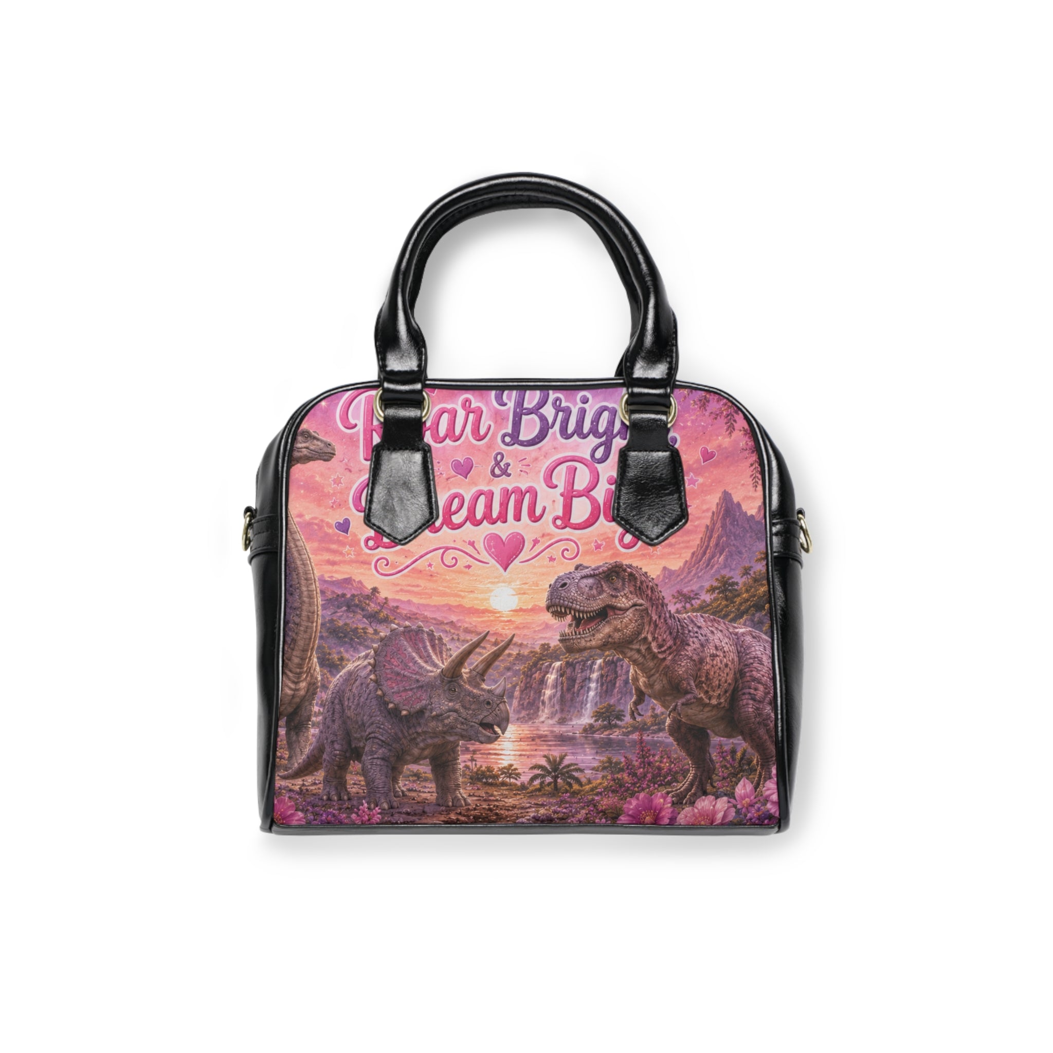 Dinosaur Dreamscape Shoulder Handbag — "Roar Bright & Dream Big" Pink Dino Purse