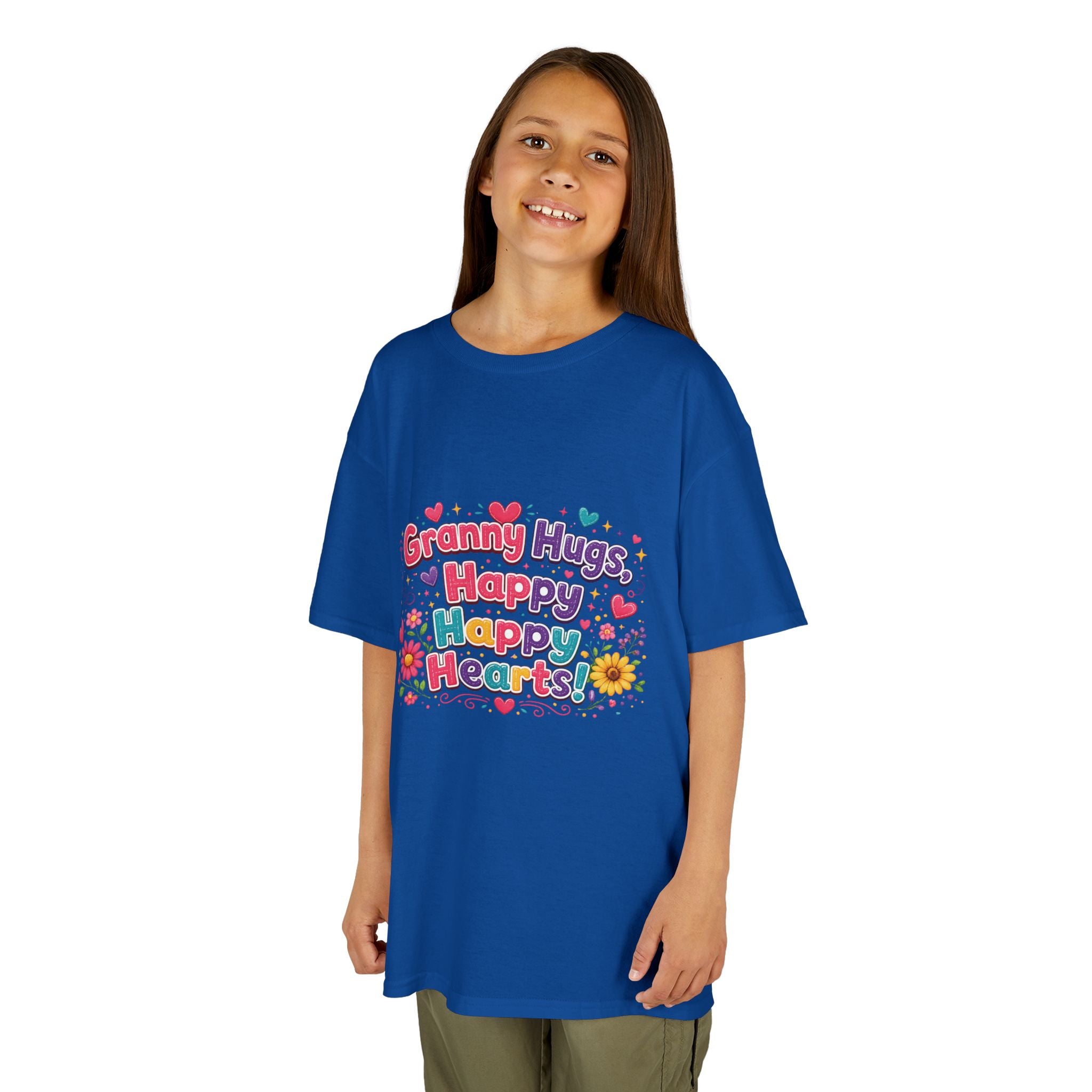 Granny Hugs Happy Hearts Kids Tee | Colorful Floral Kids Shirt