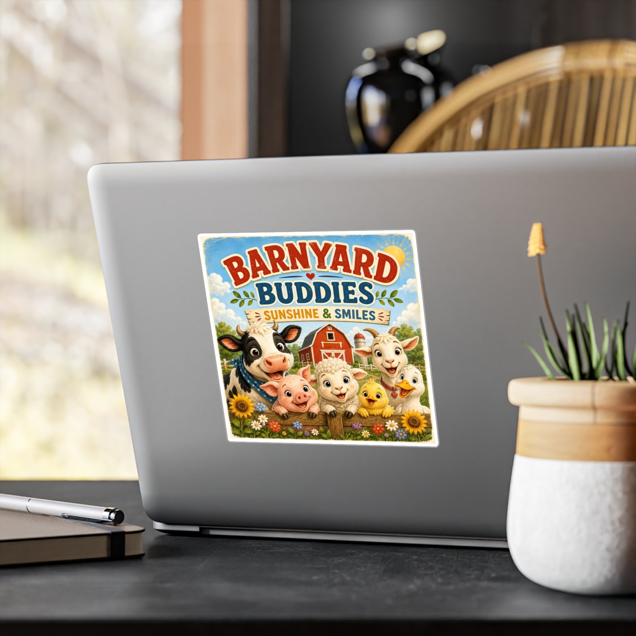 Barnyard Buddies Vinyl Sticker — 'Sunshine & Smiles' Cute Farm Animal Decal