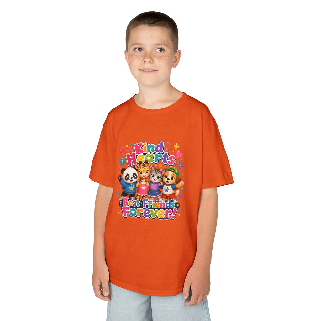 Kids Tee — "Kind Hearts Best Friends Forever" Colorful Cartoon Animals