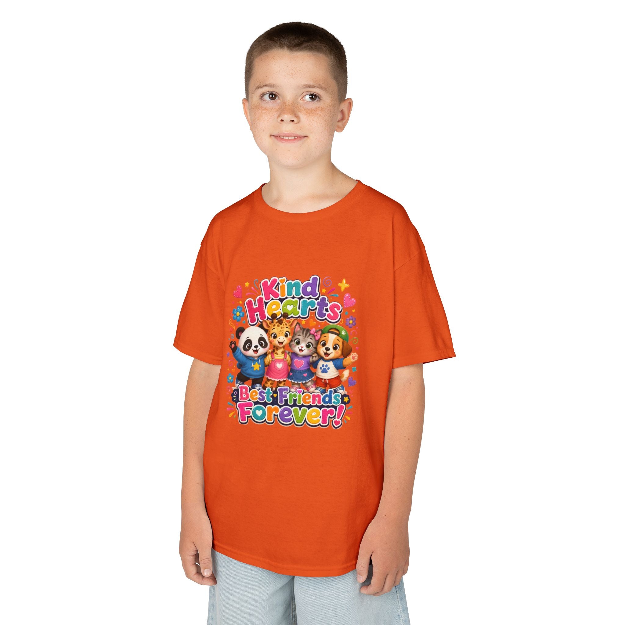 Kids Tee — "Kind Hearts Best Friends Forever" Colorful Cartoon Animals