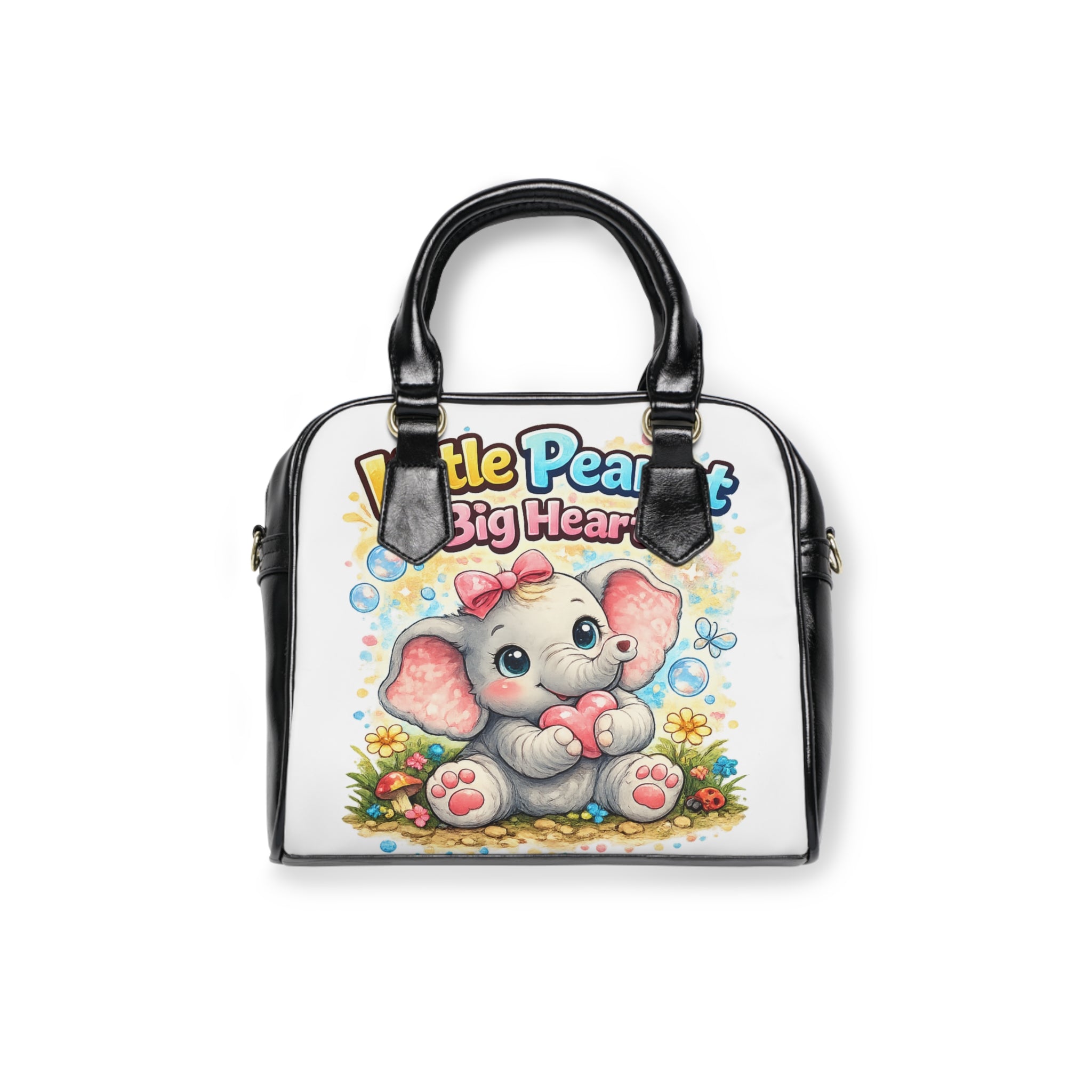 Shoulder Handbag — "Little Peanut, Big Heart" Cute Elephant Tote for Kids & Moms