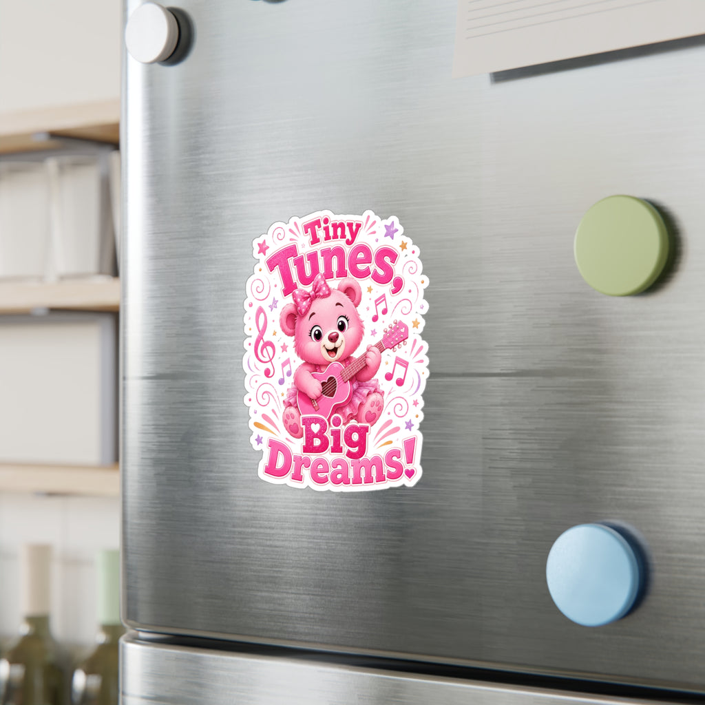 Kiss-Cut Vinyl Decal — Pink Bear "Tiny Tunes, Big Dreams" Sticker
