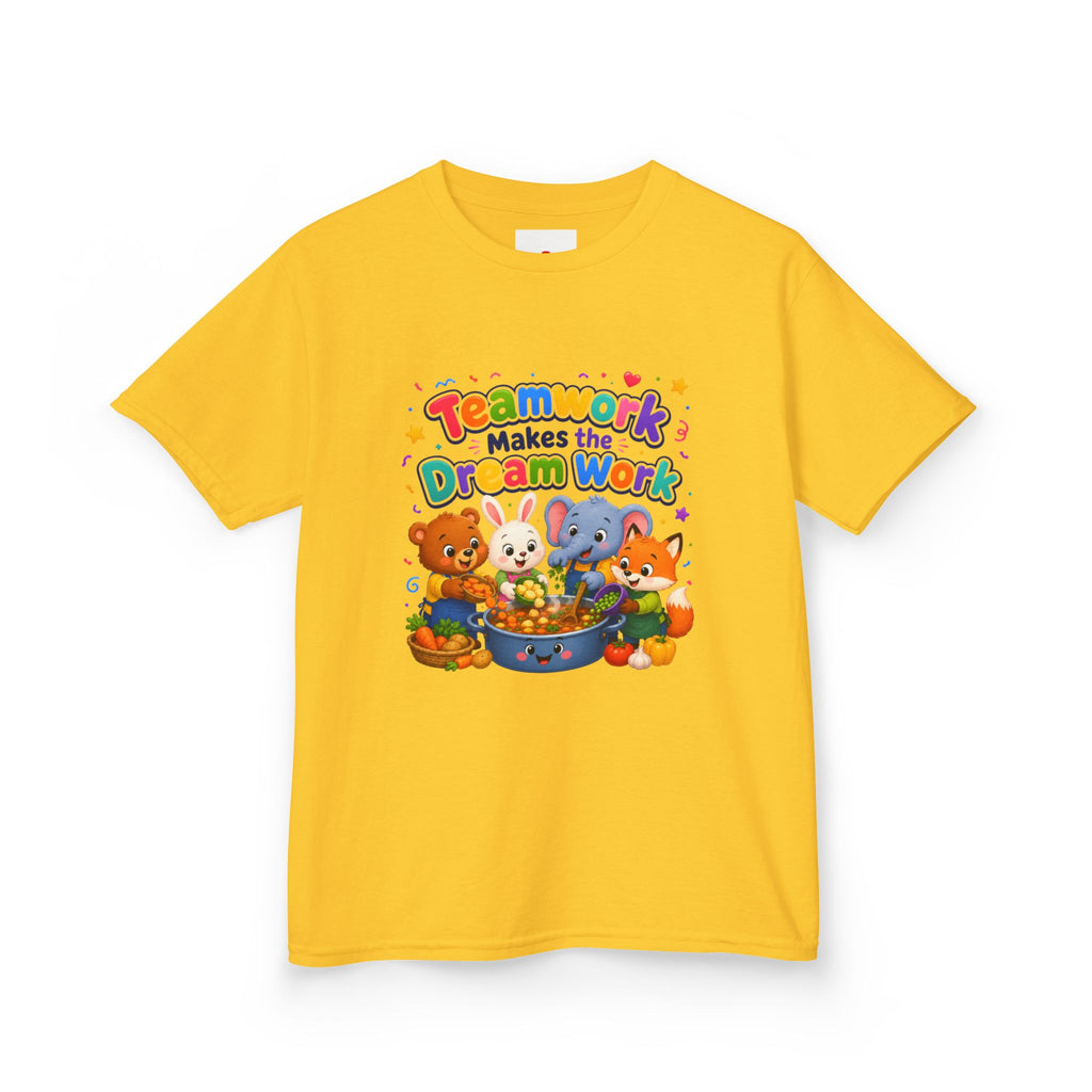 Kids Tee — “Teamwork Makes the Dream Work” Cute Animal Classroom Shirt
