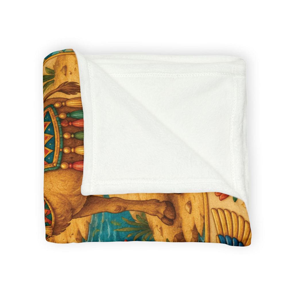 Egyptian Cat and Camel Blanket | Pyramid Sun Retro Egyptian Illustration