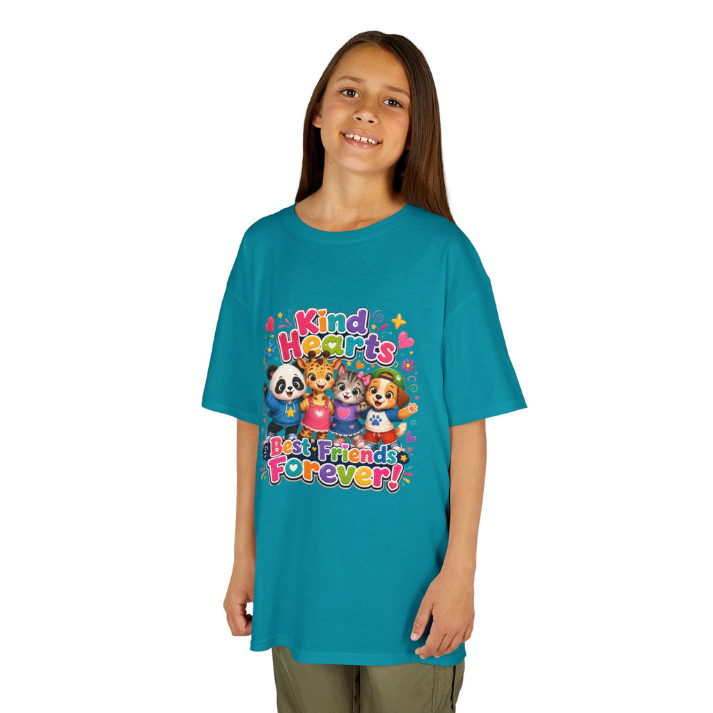 Kids Tee — "Kind Hearts Best Friends Forever" Colorful Cartoon Animals