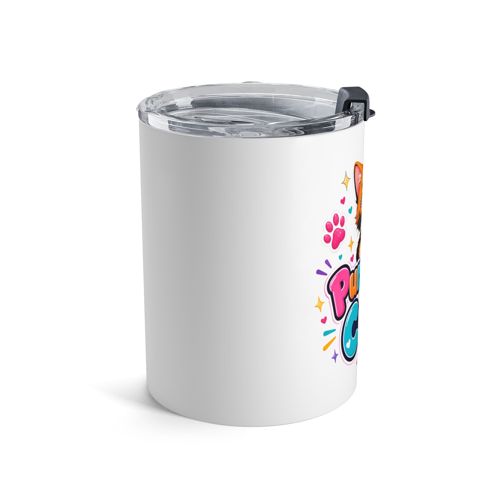 10oz Tumbler — "Purr-fectly Cute" Calico Cat Travel Cup