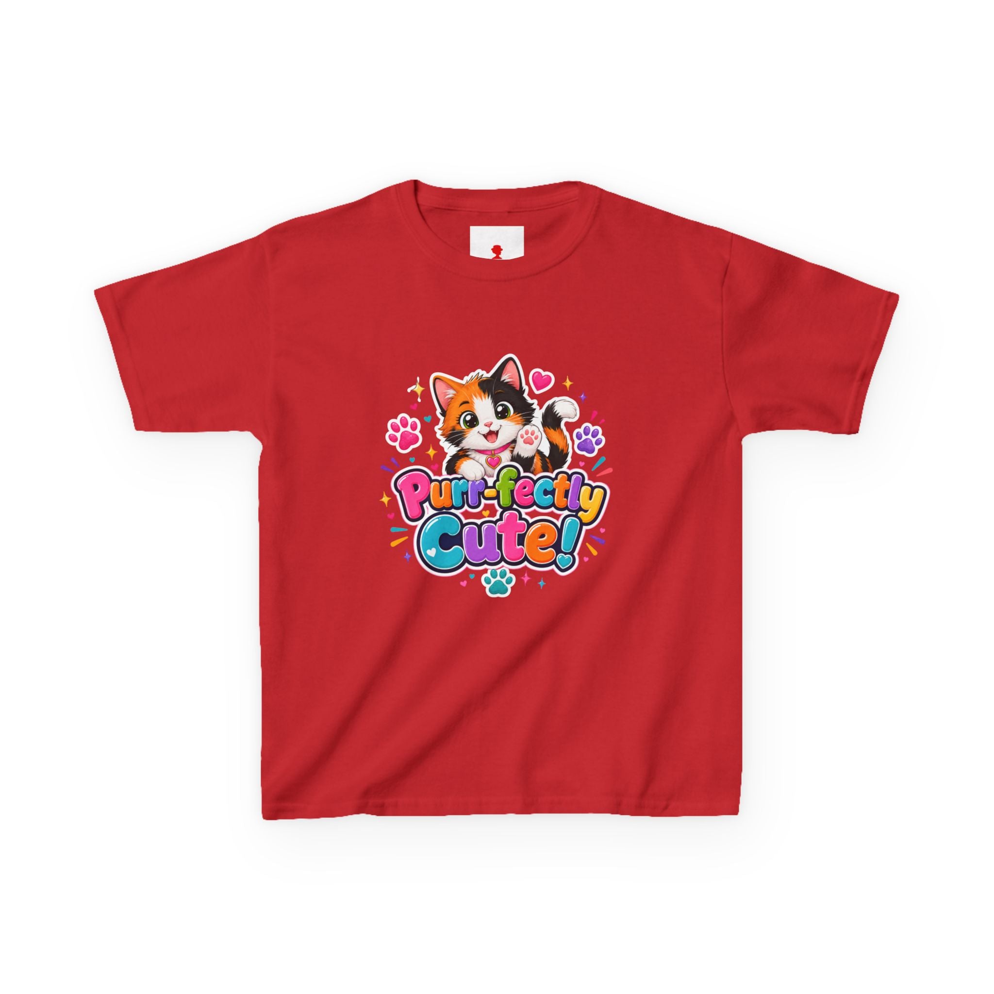 Kids T-Shirt — “Purr-fectly Cute!” Calico Kitten Graphic Tee for Children