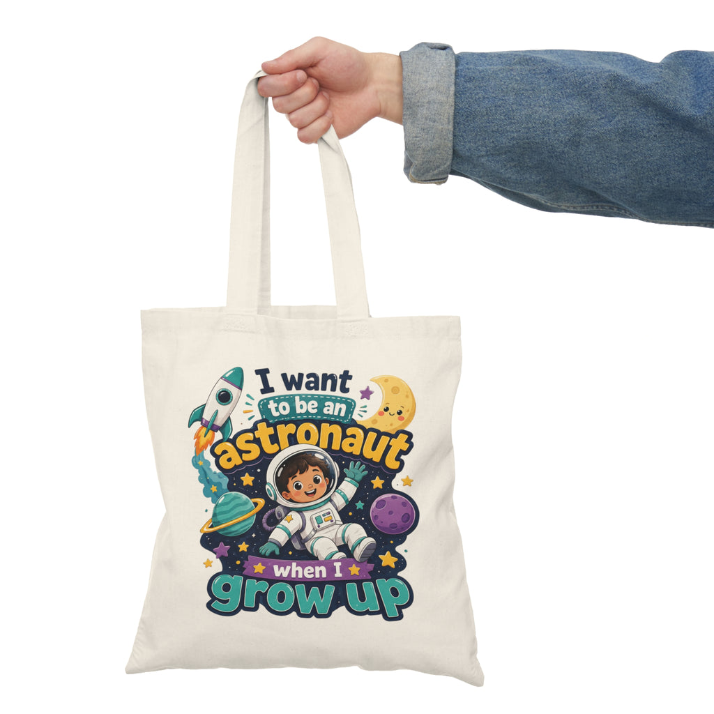 Astronaut Kids Tote Bag — "I Want to Be an Astronaut When I Grow Up" Cotton Canvas Tote