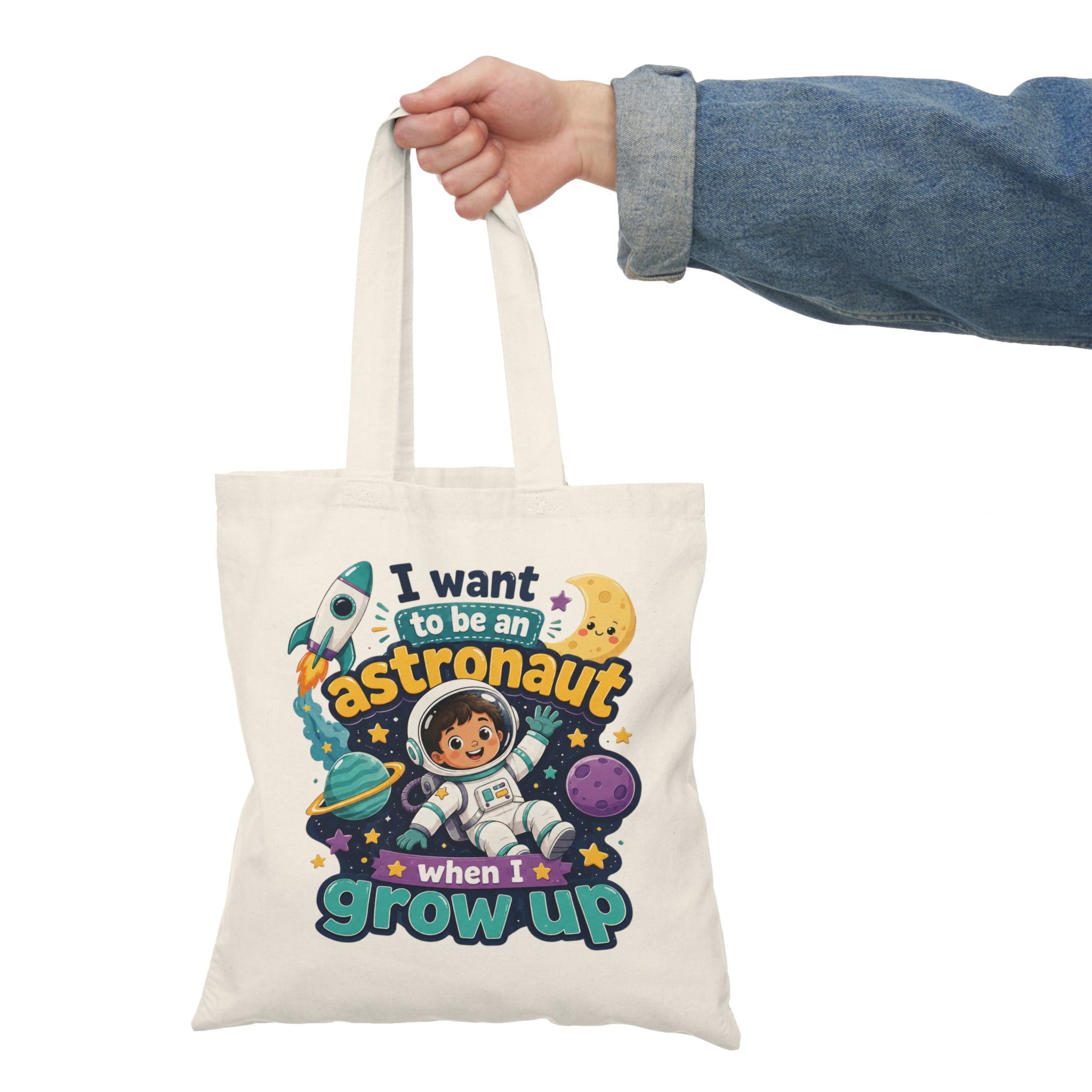 Astronaut Kids Tote Bag — "I Want to Be an Astronaut When I Grow Up" Cotton Canvas Tote