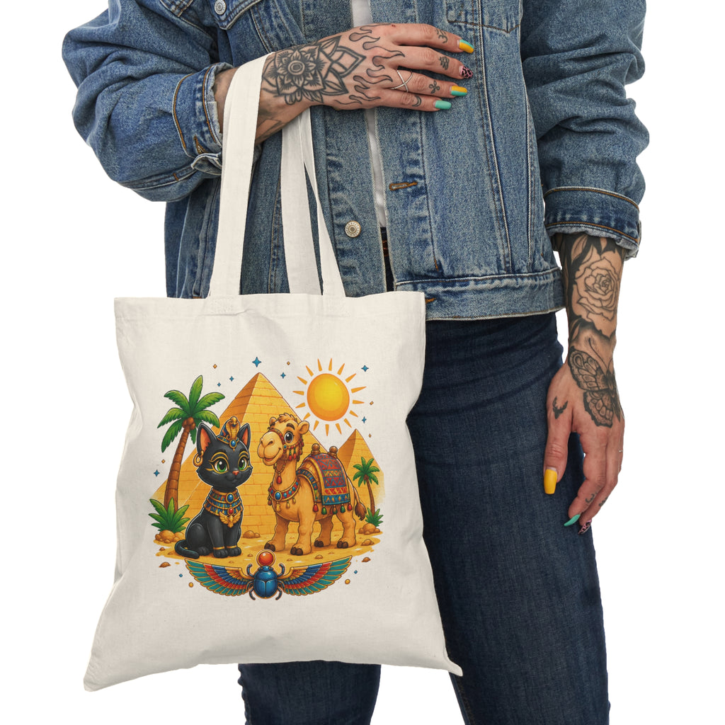 Egyptian Cat and Camel Tote Bag | Pyramid Sun Palm Desert Illustration