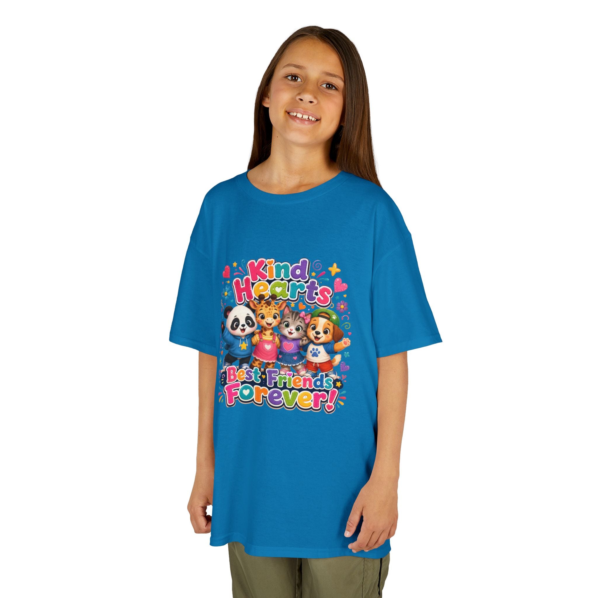 Kids Tee — "Kind Hearts Best Friends Forever" Colorful Cartoon Animals