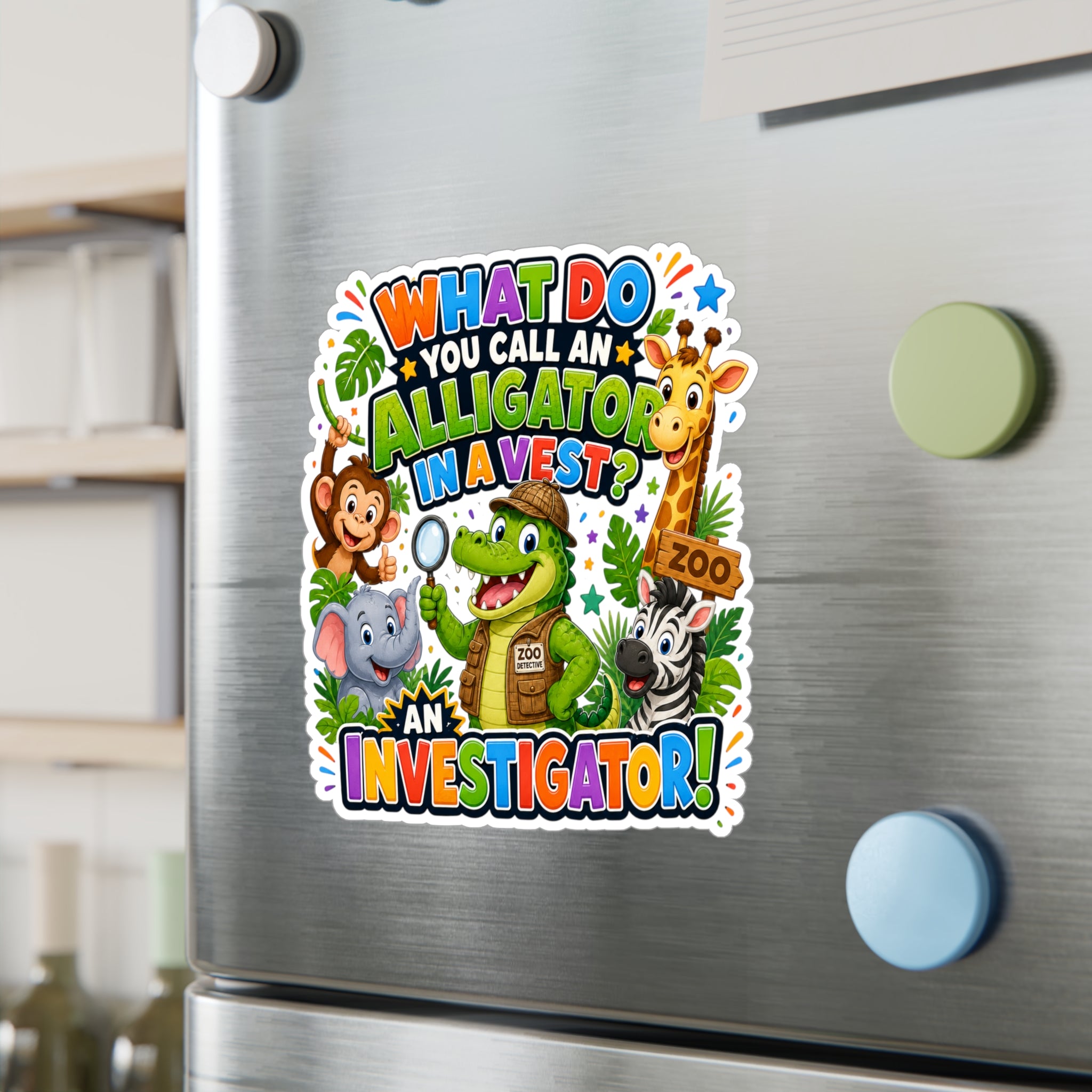 Alligator Investigator Sticker | Kiss-Cut Vinyl Decal, Cute Zoo Animals