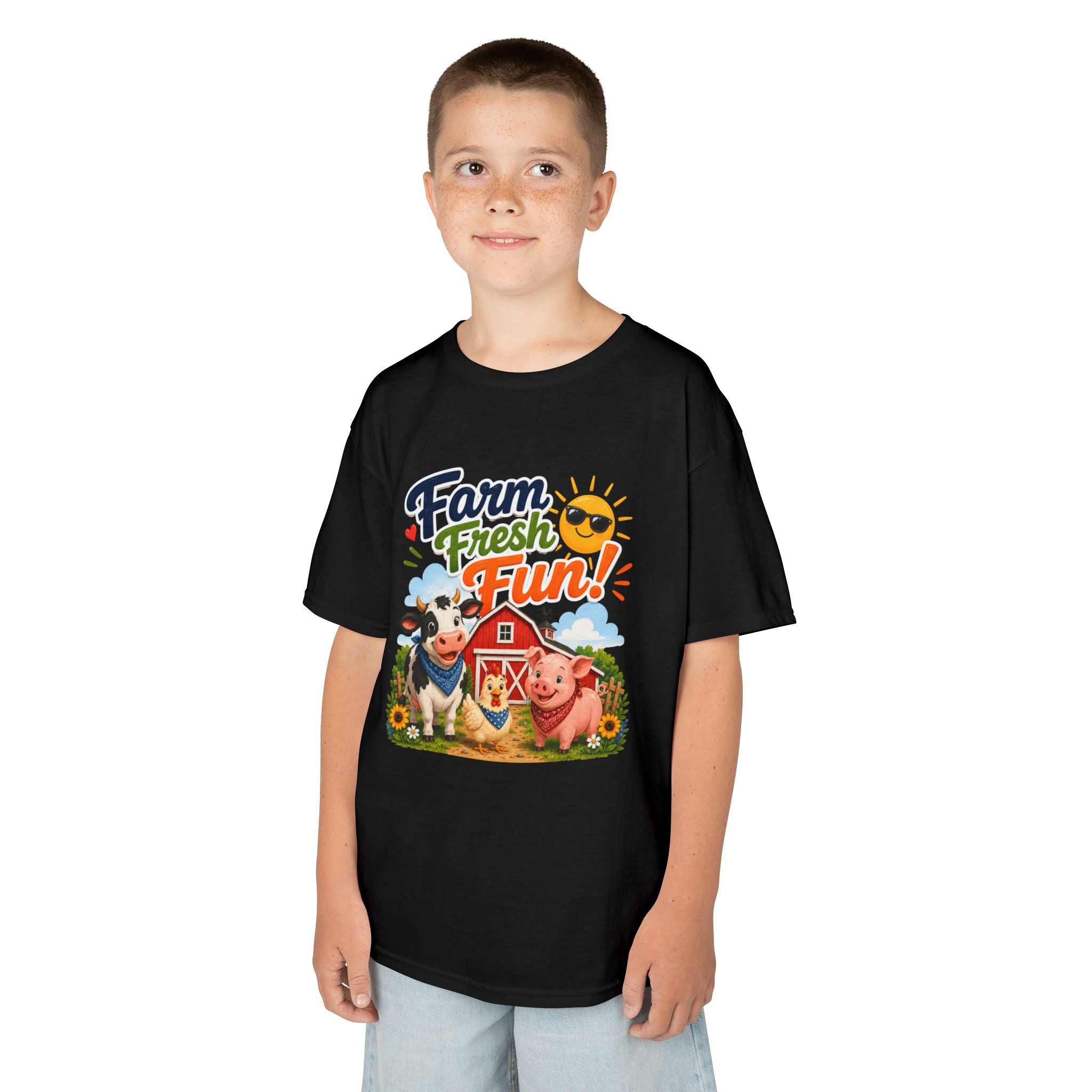 Kids Farm T-Shirt — "Farm Fresh Fun!" Cute Cow & Pig Toddler Tee