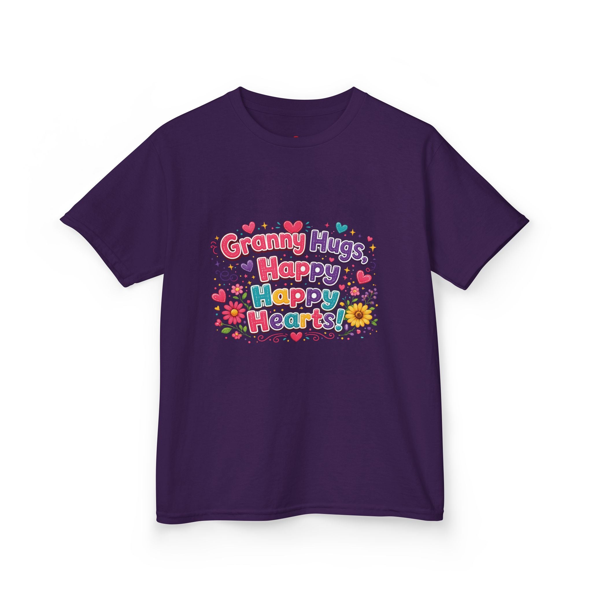 Granny Hugs Happy Hearts Kids Tee | Colorful Floral Kids Shirt