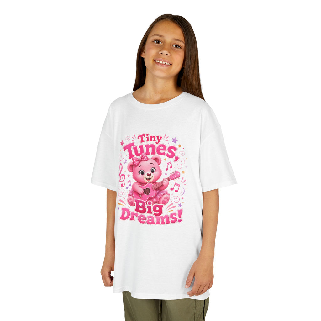 Kids T-Shirt — "Tiny Tunes, Big Dreams" Cute Pink Bear Music Tee