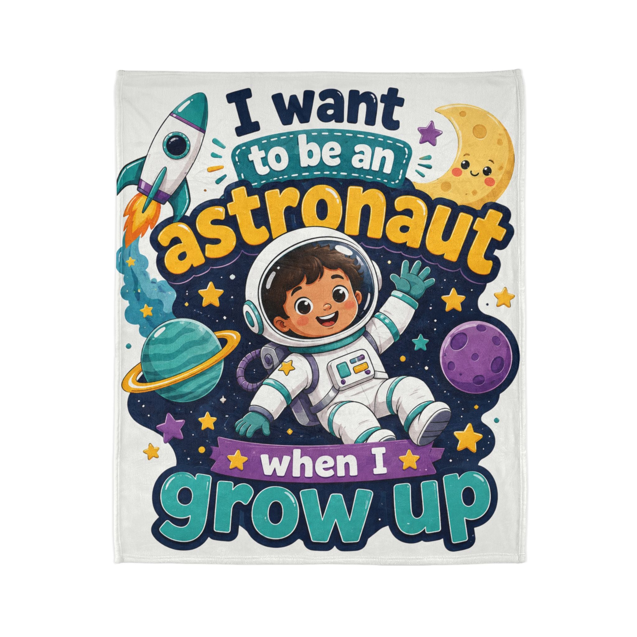 Astronaut Kids Blanket — "I Want to Be an Astronaut When I Grow Up" Plush Space Throw
