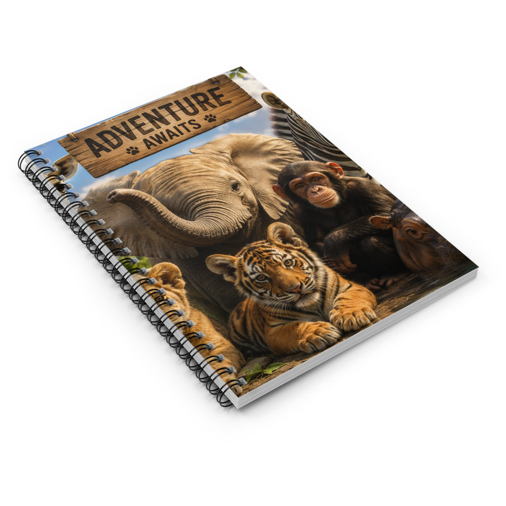 Adventure Awaits Animal Friends Spiral Notebook — Ruled Journal for Kids & Travel Notes