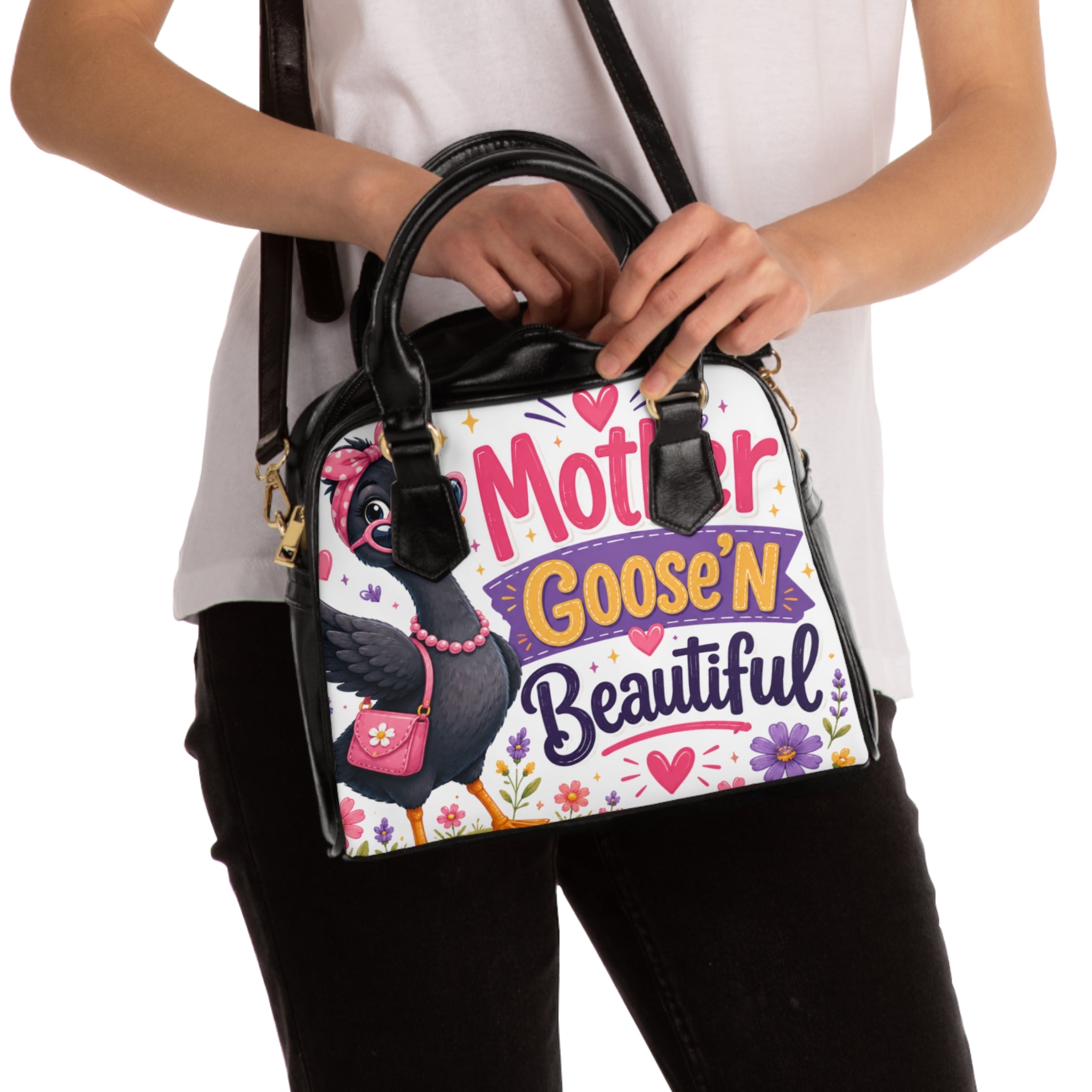 Shoulder Handbag — "Mother Goose'n Beautiful" Illustrated Tote for Moms