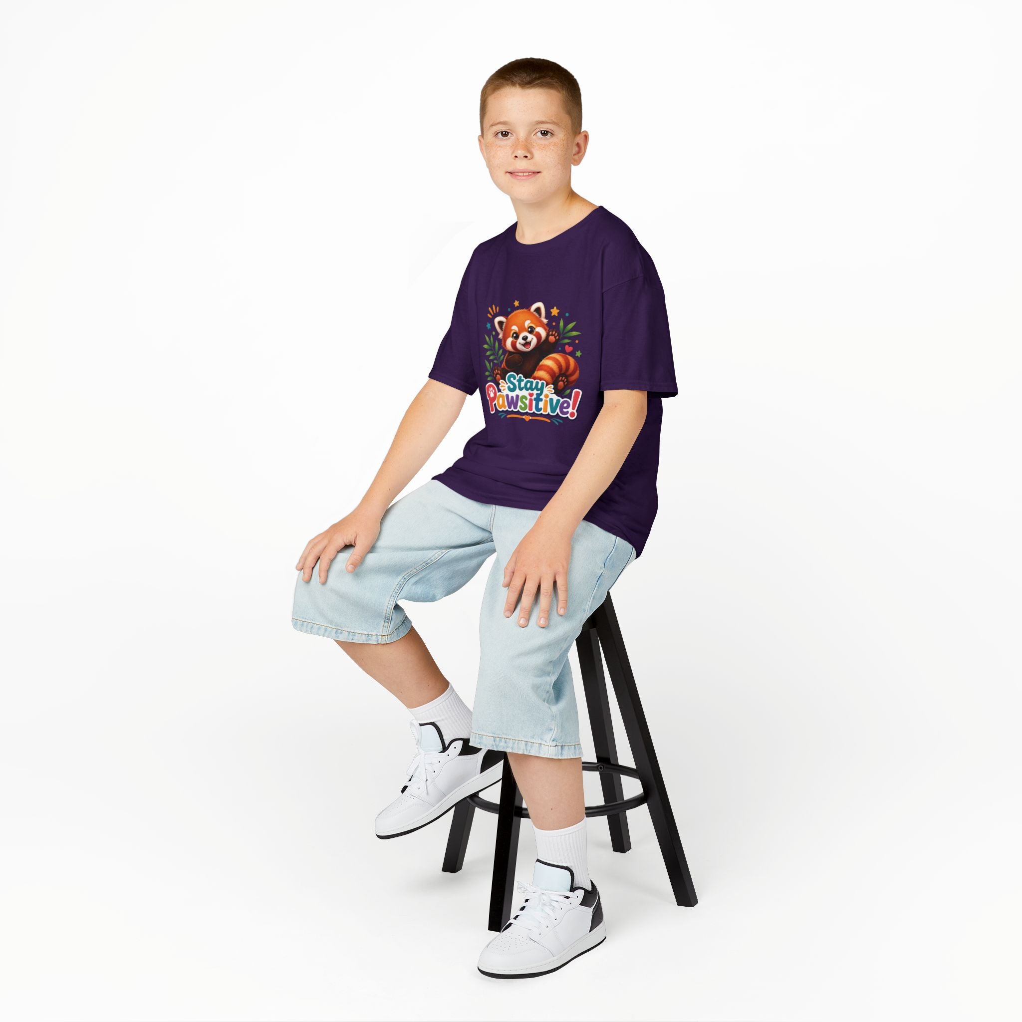 Stay Pawsitive Red Panda Kids Tee | Cute Animal Positive Message