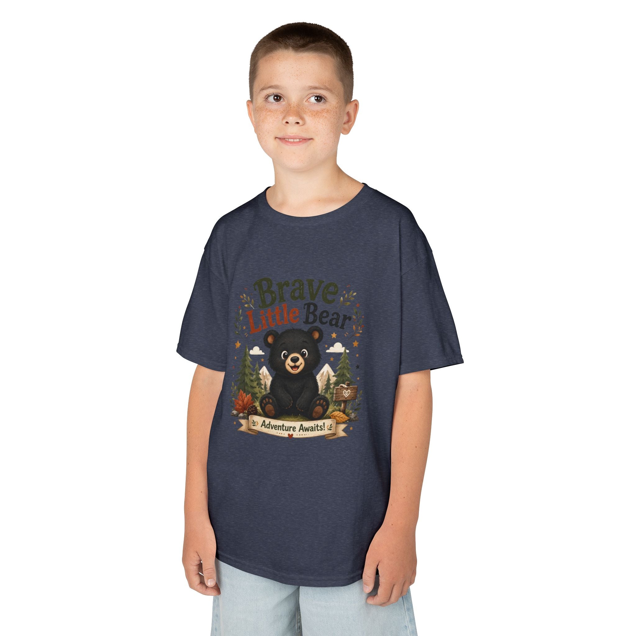 Kids Tee — "Brave Little Bear" Adventure Graphic Shirt