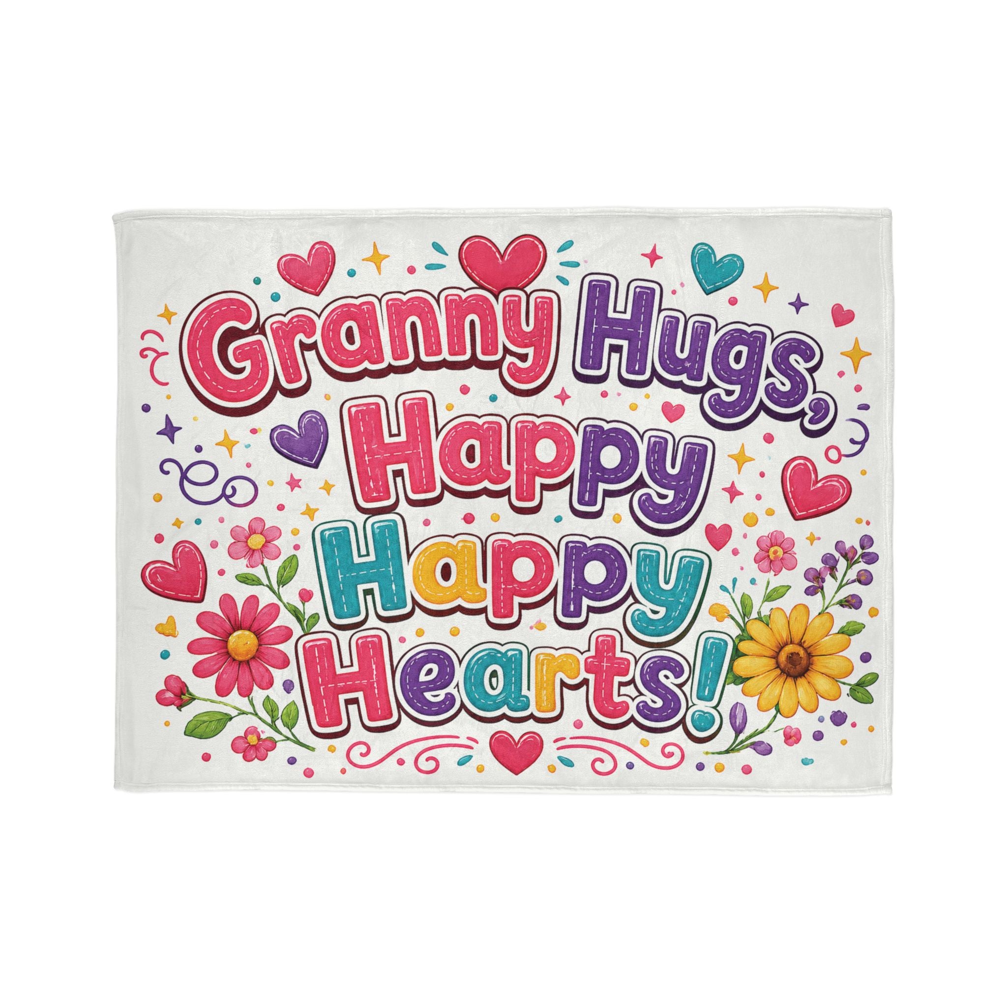 Granny Hugs Happy Happy Hearts Blanket | Floral Heart Retro Typography