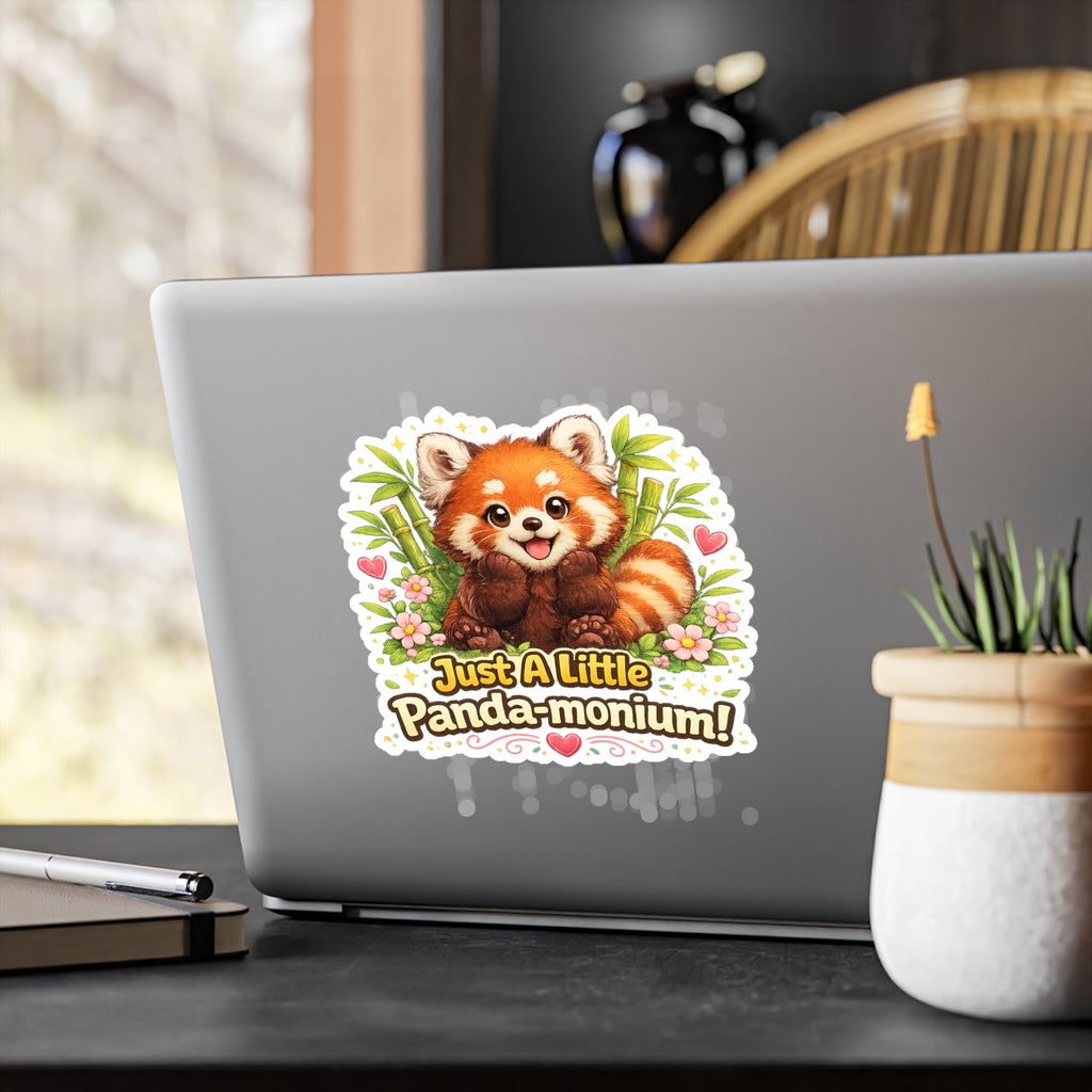 Red Panda Illustration Just A Little Panda-monium Sticker | Kiss-Cut Vinyl Decal