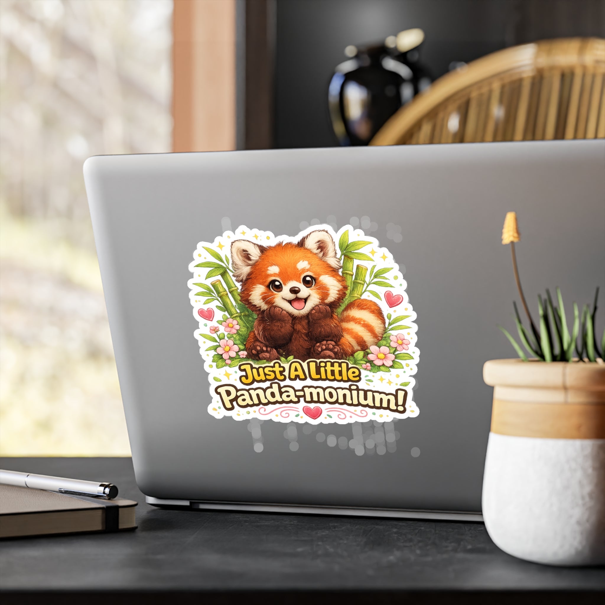 Red Panda Illustration Just A Little Panda-monium Sticker | Kiss-Cut Vinyl Decal