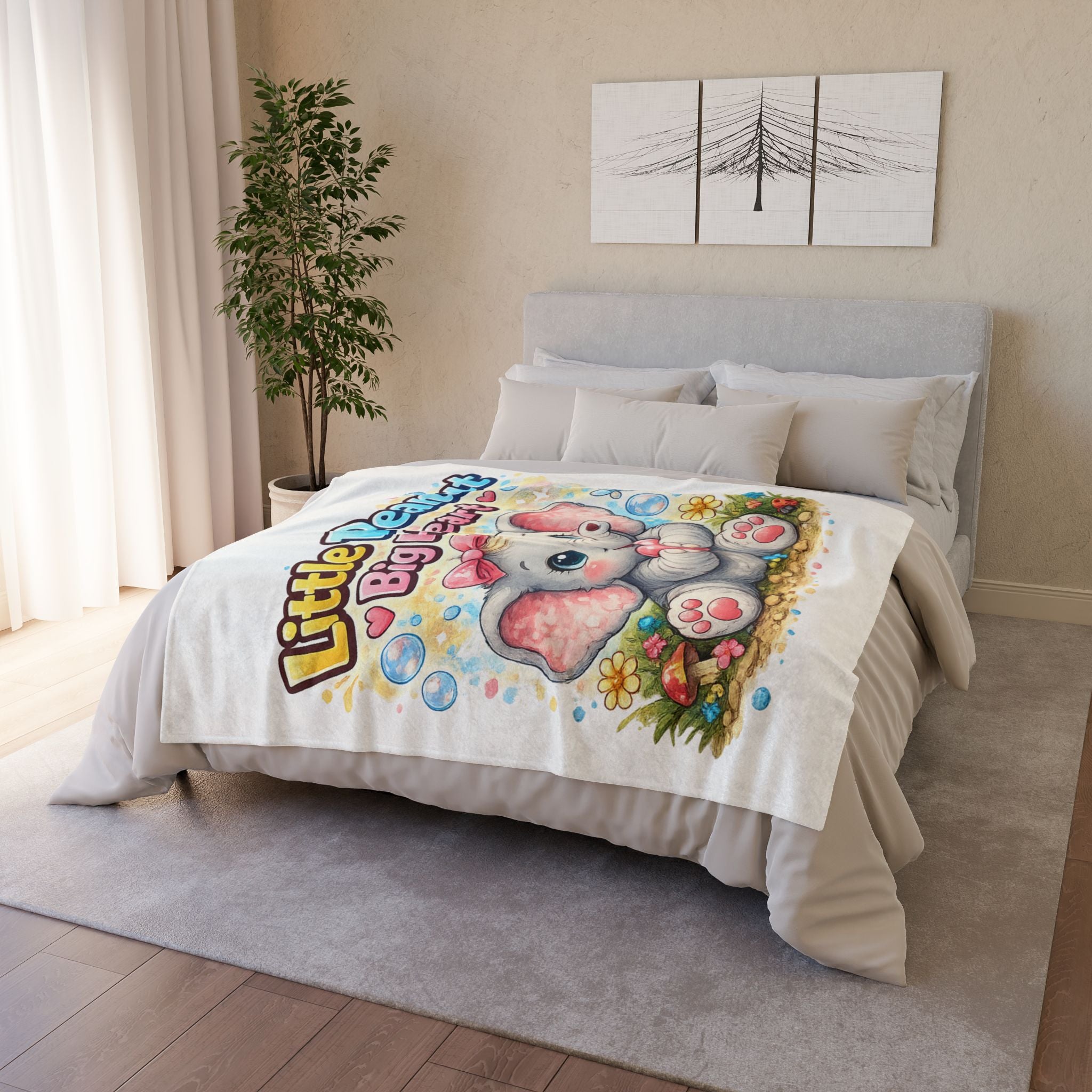 Baby Elephant Plush Blanket - "Little Peanut Big Heart" Cute Nursery Throw