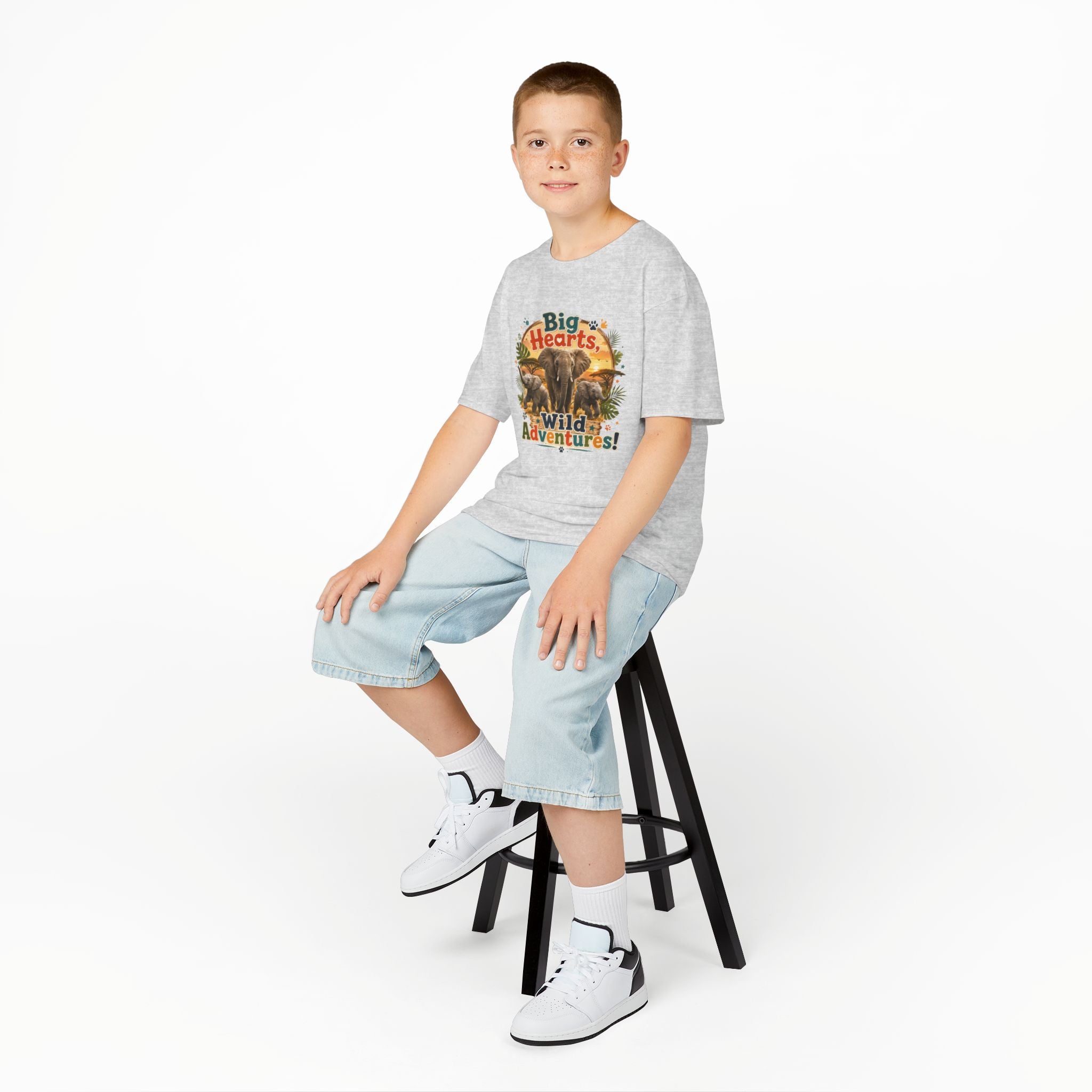 Kids T-Shirt — “Big Hearts, Wild Adventures!” Elephant Safari Shirt for Kids, Cute Animal Adventure Tee